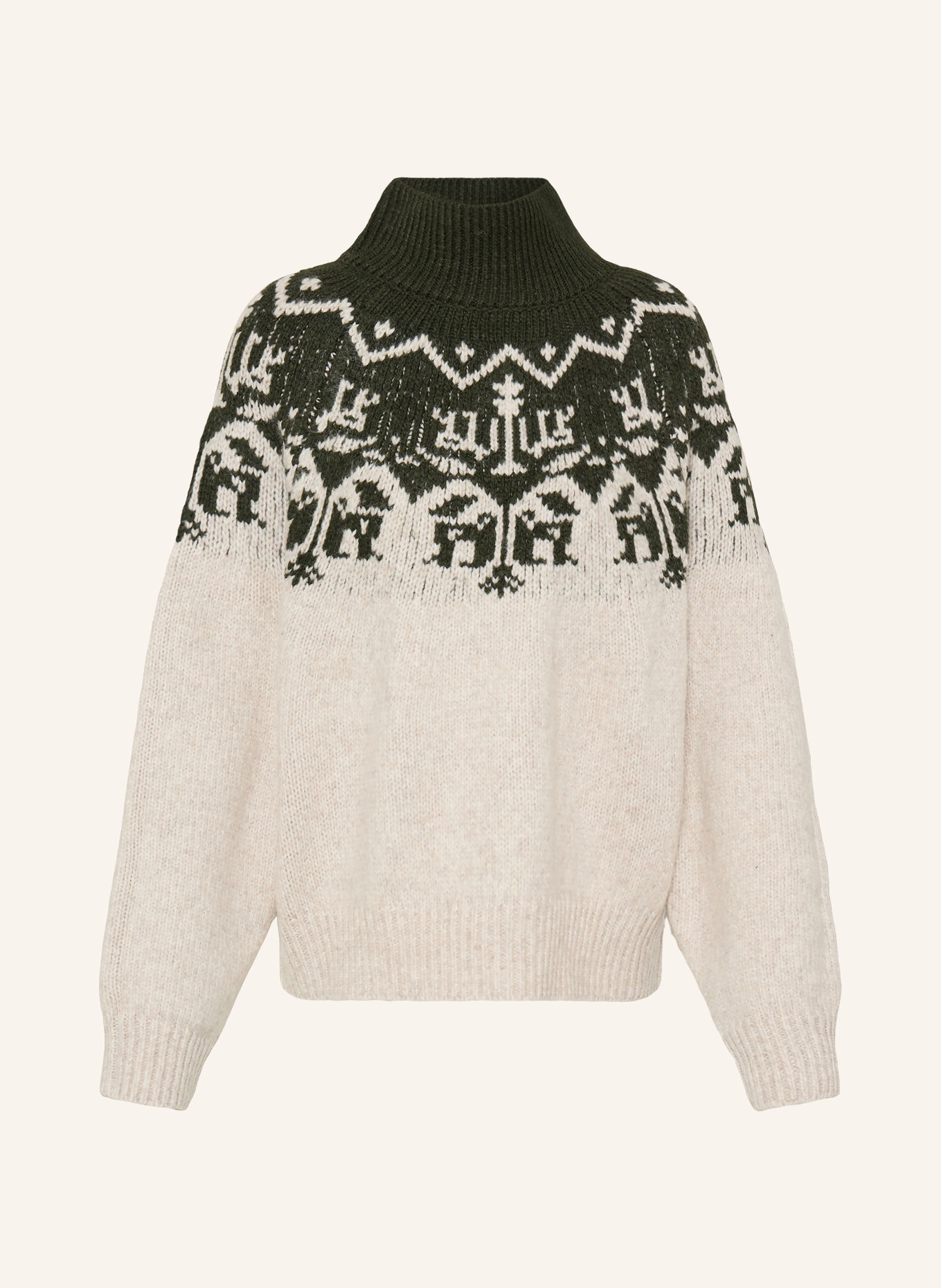 ICHI IHNALAS Sweater: CREAM / DARK GREEN