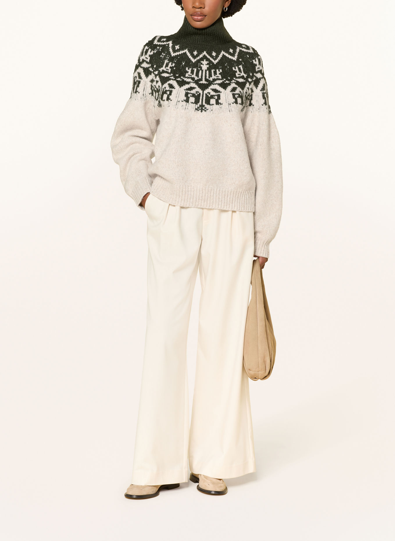 ICHI IHNALAS Sweater: CREAM / DARK GREEN
