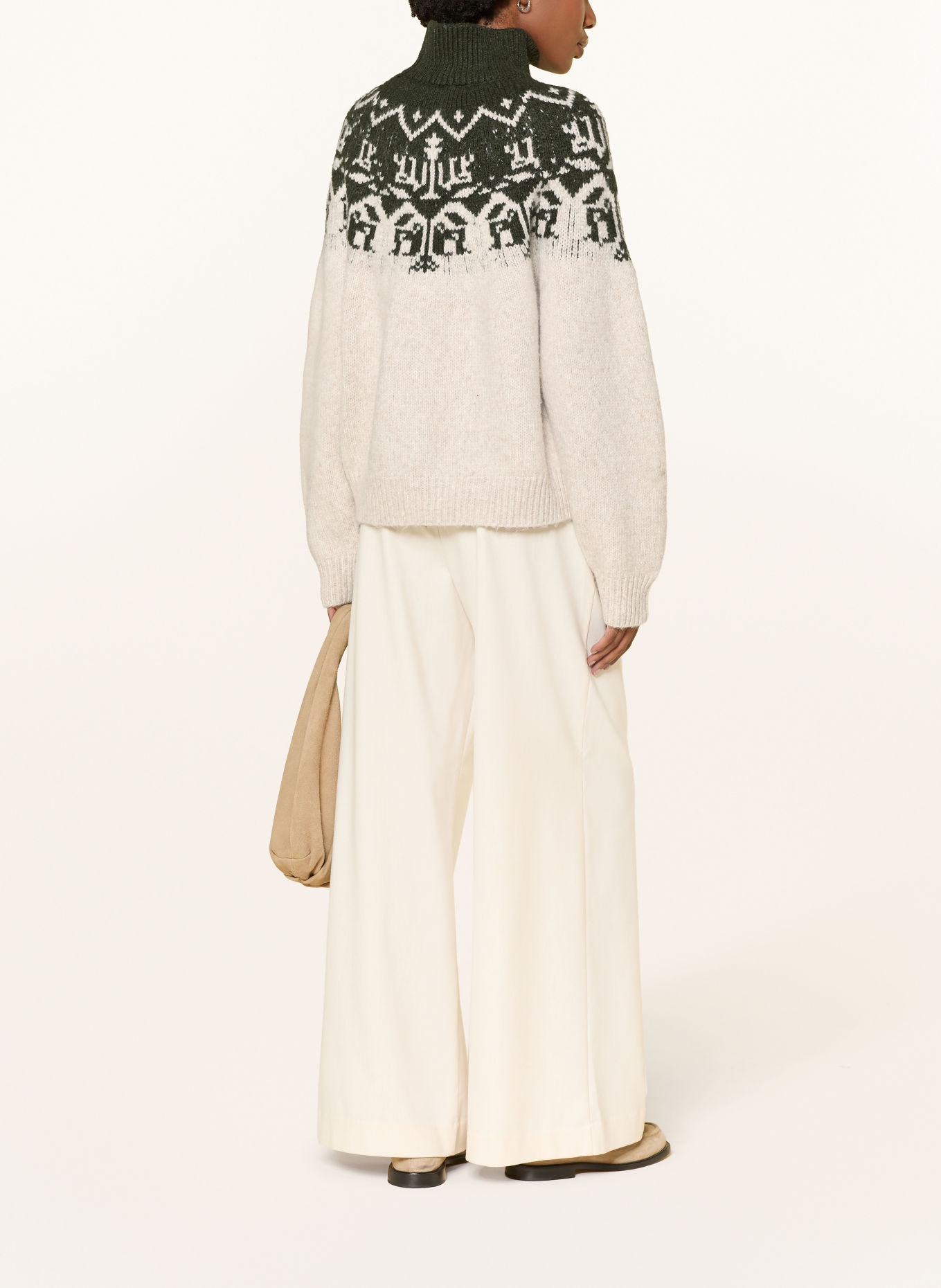 ICHI IHNALAS Sweater: CREAM / DARK GREEN