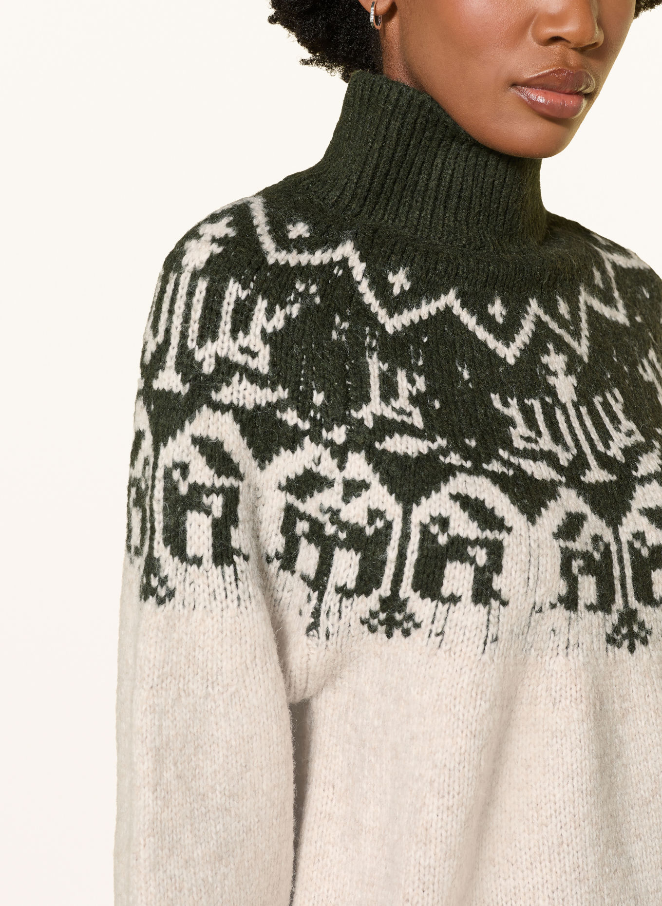 ICHI IHNALAS Sweater: CREAM / DARK GREEN