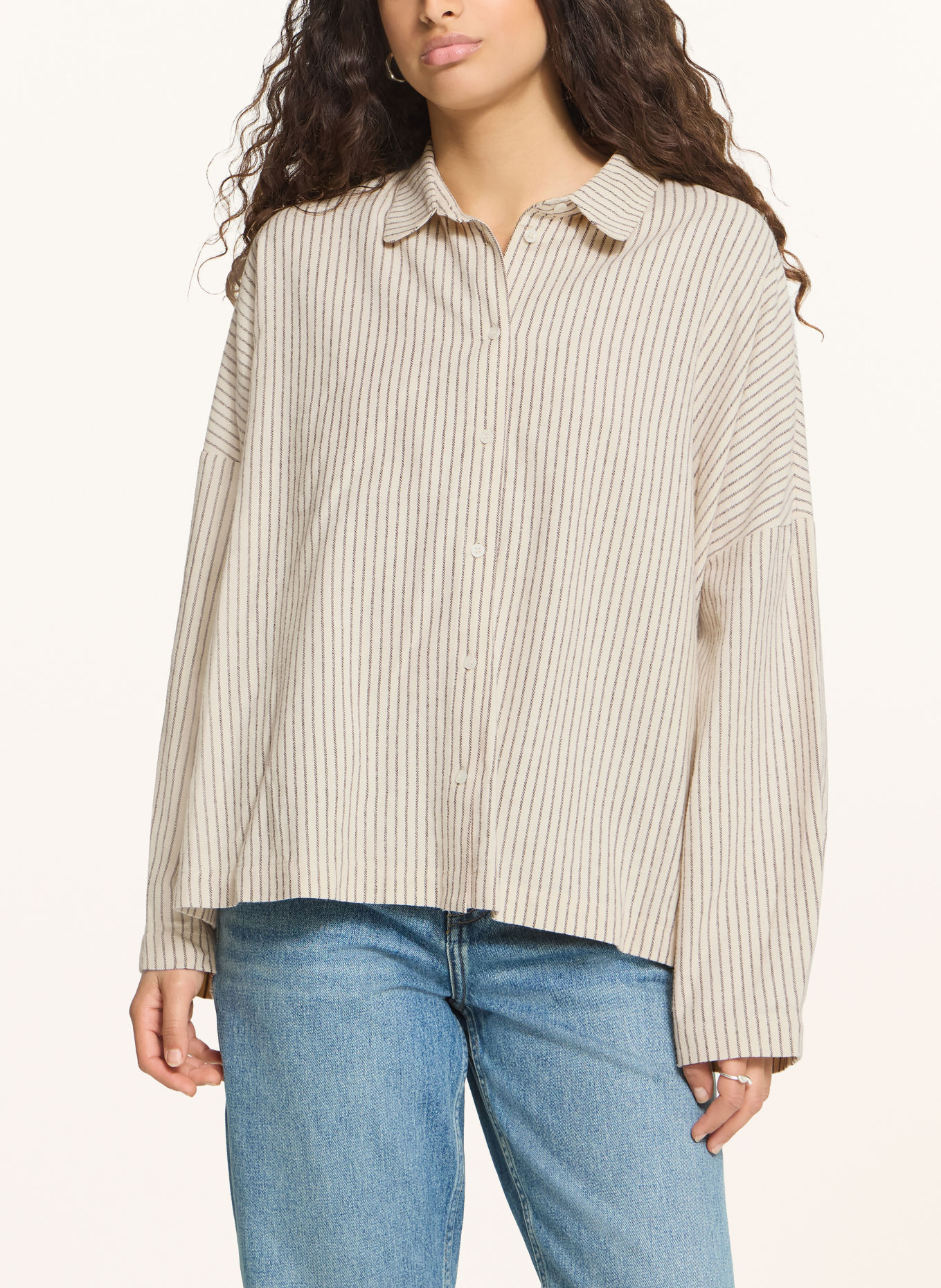 ICHI IHTAMANNA Flannel Shirt Blouse: BEIGE / DARK BROWN