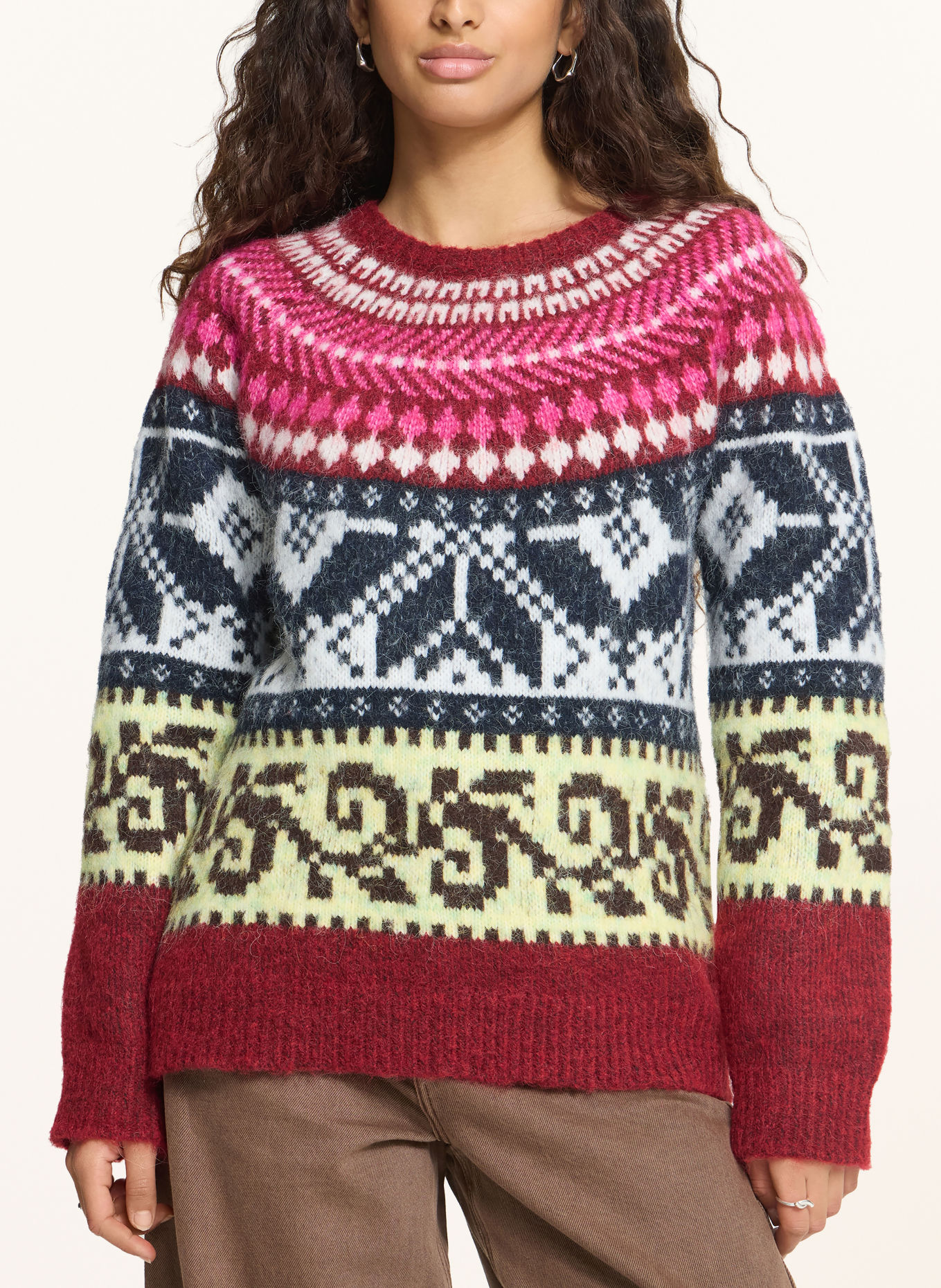 ICHI IHCYLLE Sweater: DARK RED / YELLOW / DARK BLUE