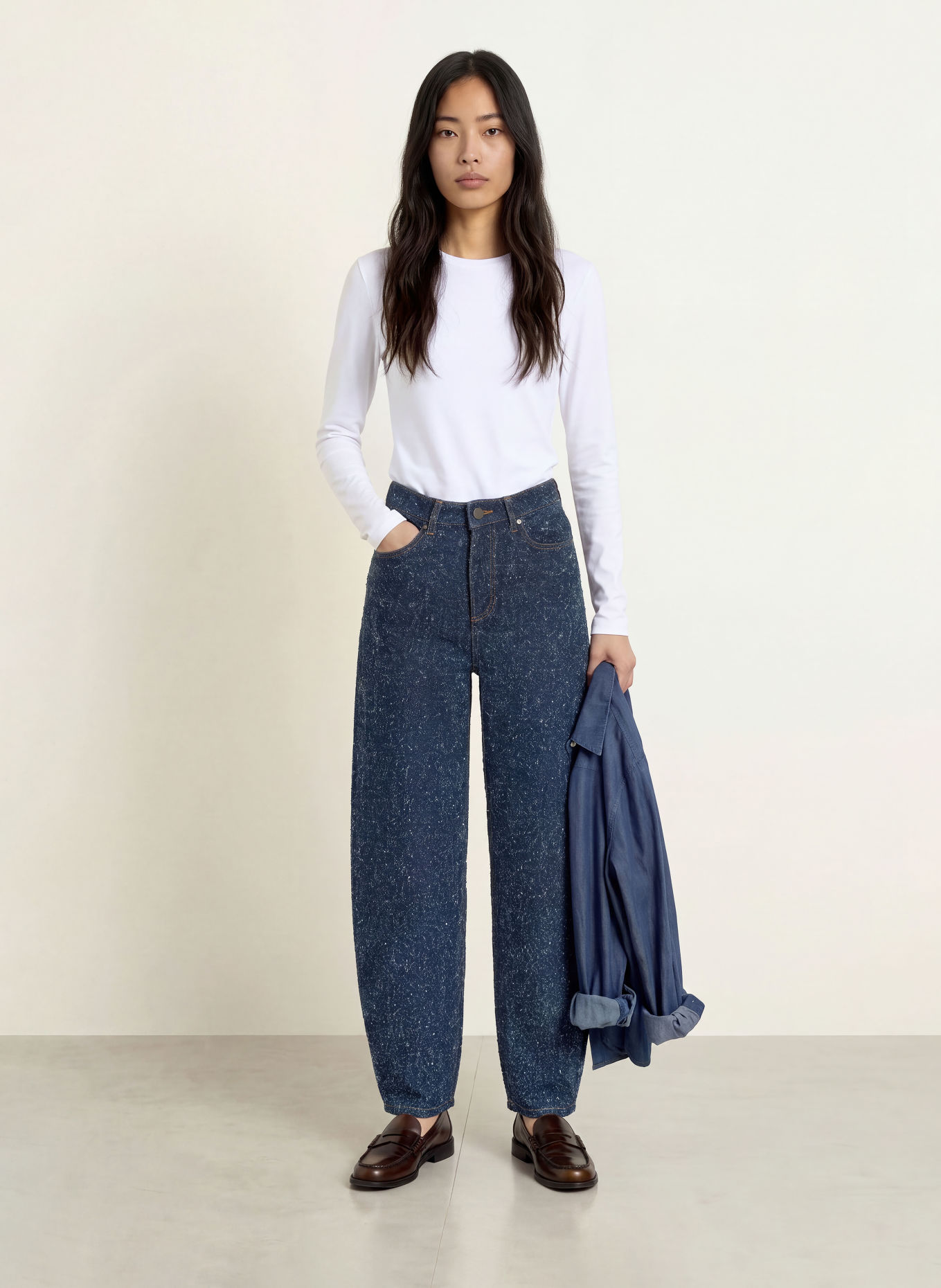 ICHI Barrel Jeans IHISALIA: 900010469 DARK BLUE BROKEN DENIM