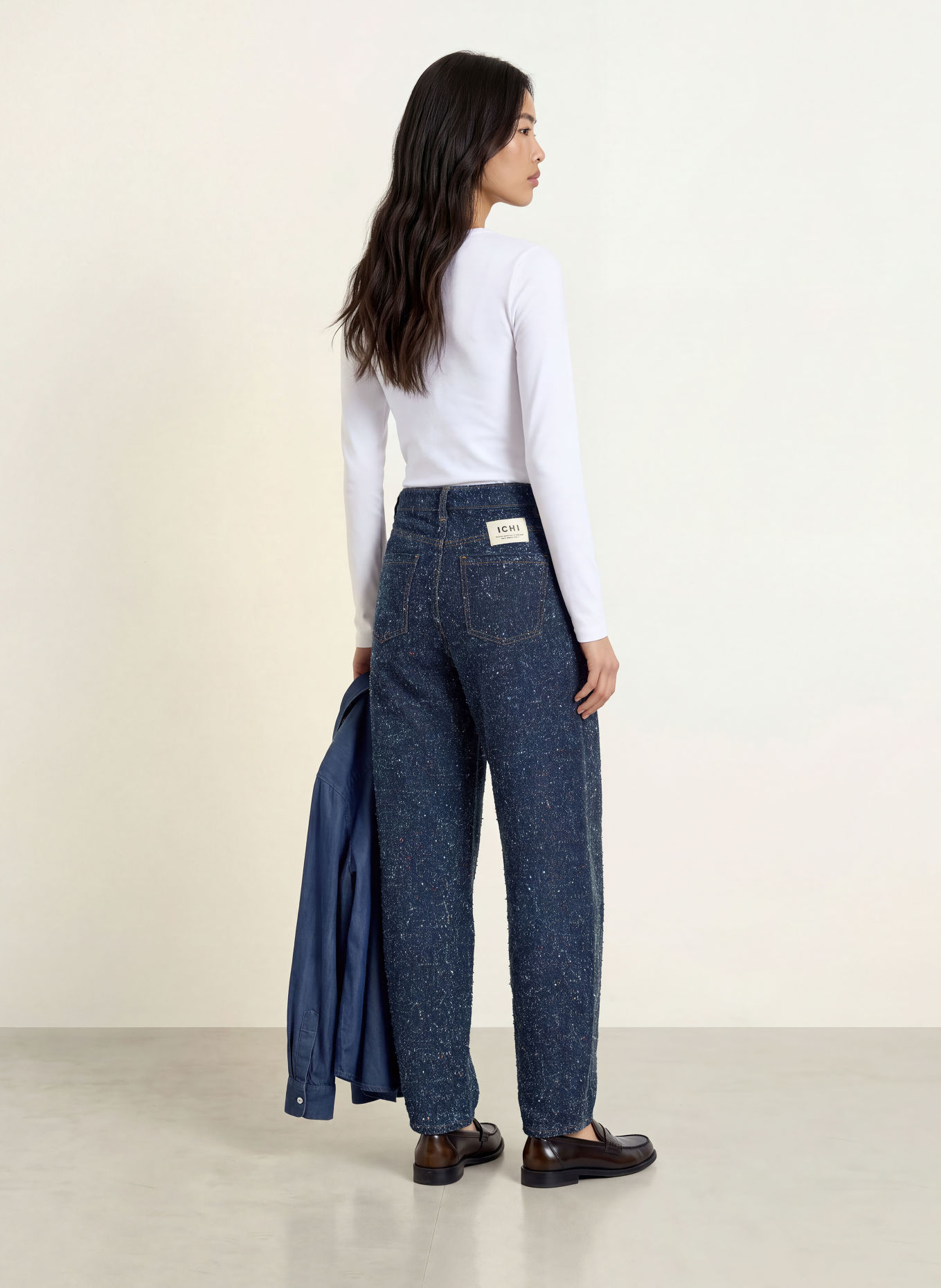 ICHI Barrel Jeans IHISALIA: 900010469 DARK BLUE BROKEN DENIM
