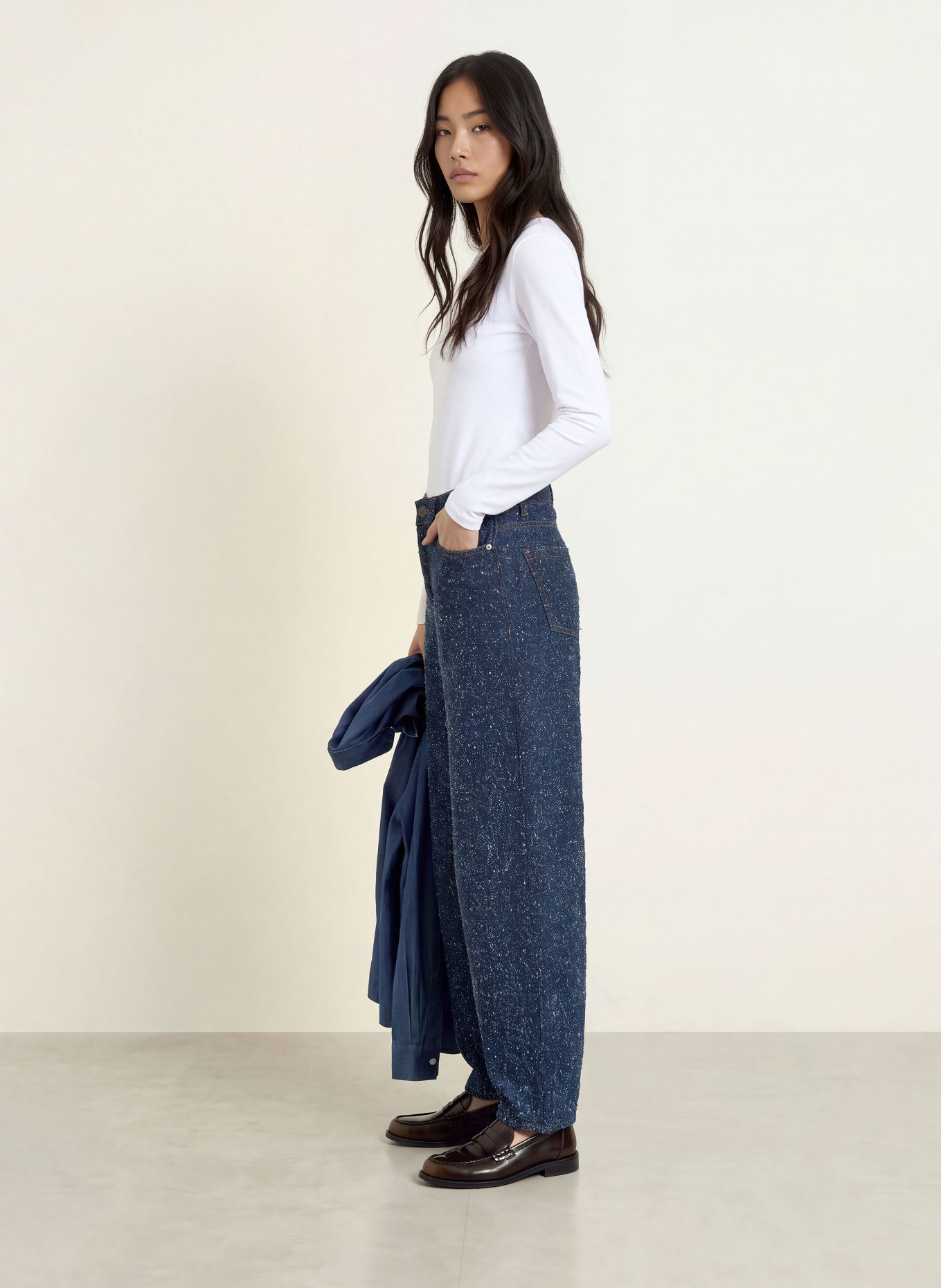 ICHI Barrel Jeans IHISALIA: 900010469 DARK BLUE BROKEN DENIM