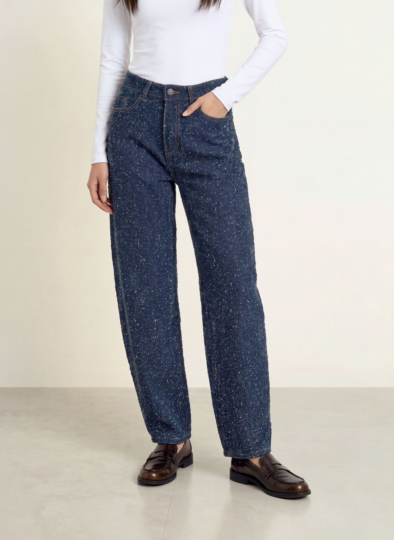 ICHI Barrel Jeans IHISALIA: 900010469 DARK BLUE BROKEN DENIM