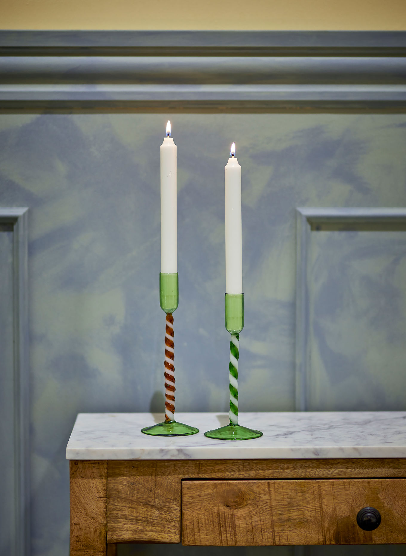 Bloomingville Set of 2 SWIRLIE Candle holders: GREEN / RED / WHITE