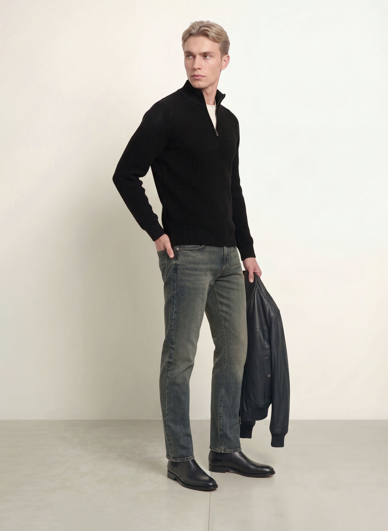 JOOP! JEANS Half-zip sweater HONRIO Turtleneck: BLACK