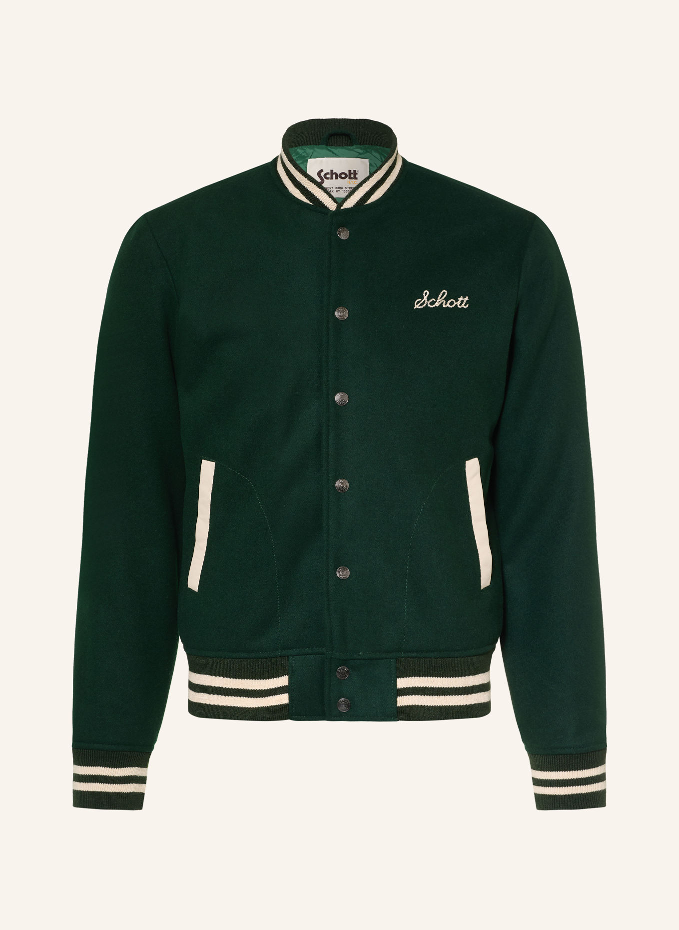 Schott NYC College jacket: DARK GREEN / CREAM