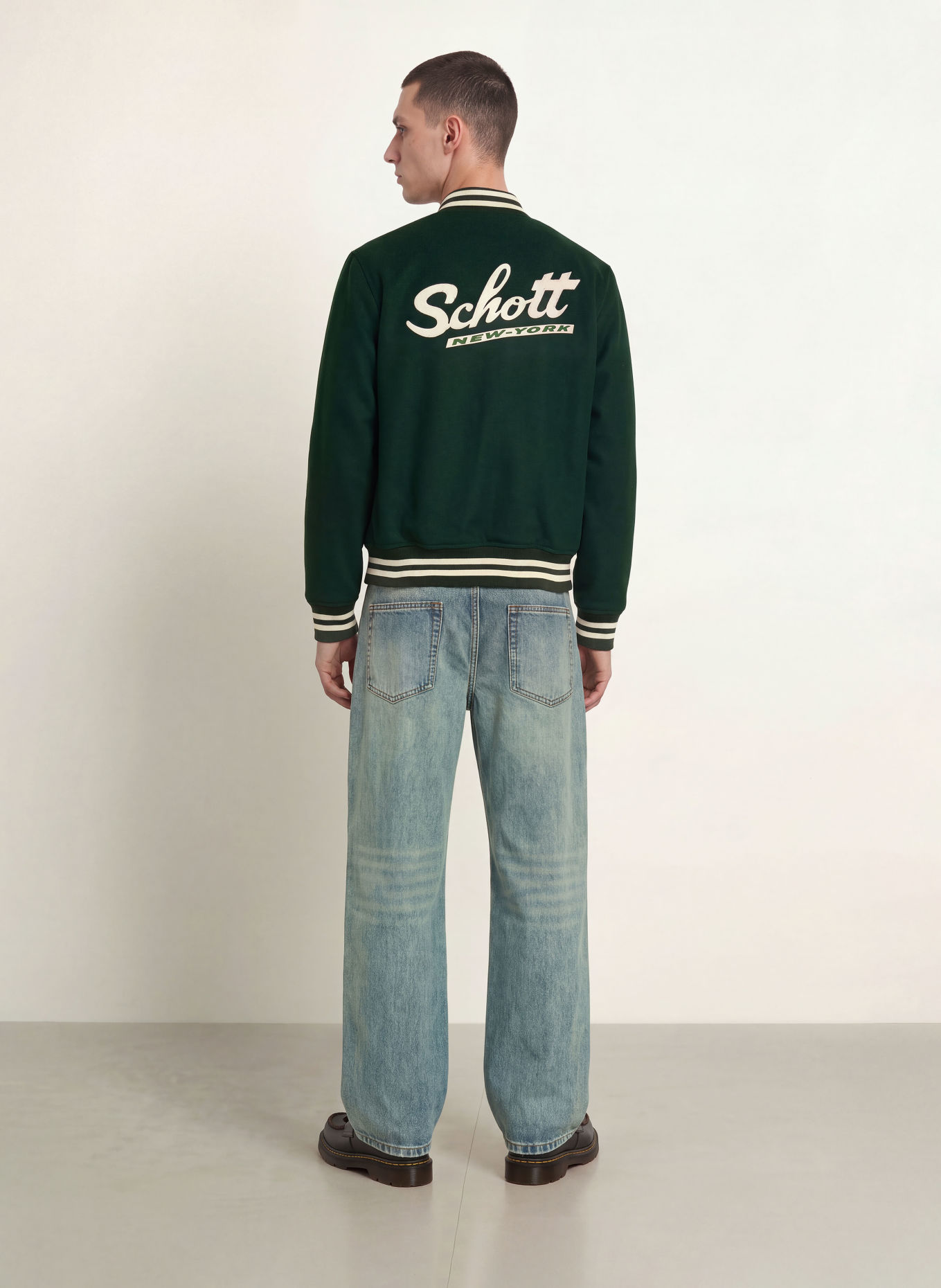 Schott NYC College jacket: DARK GREEN / CREAM
