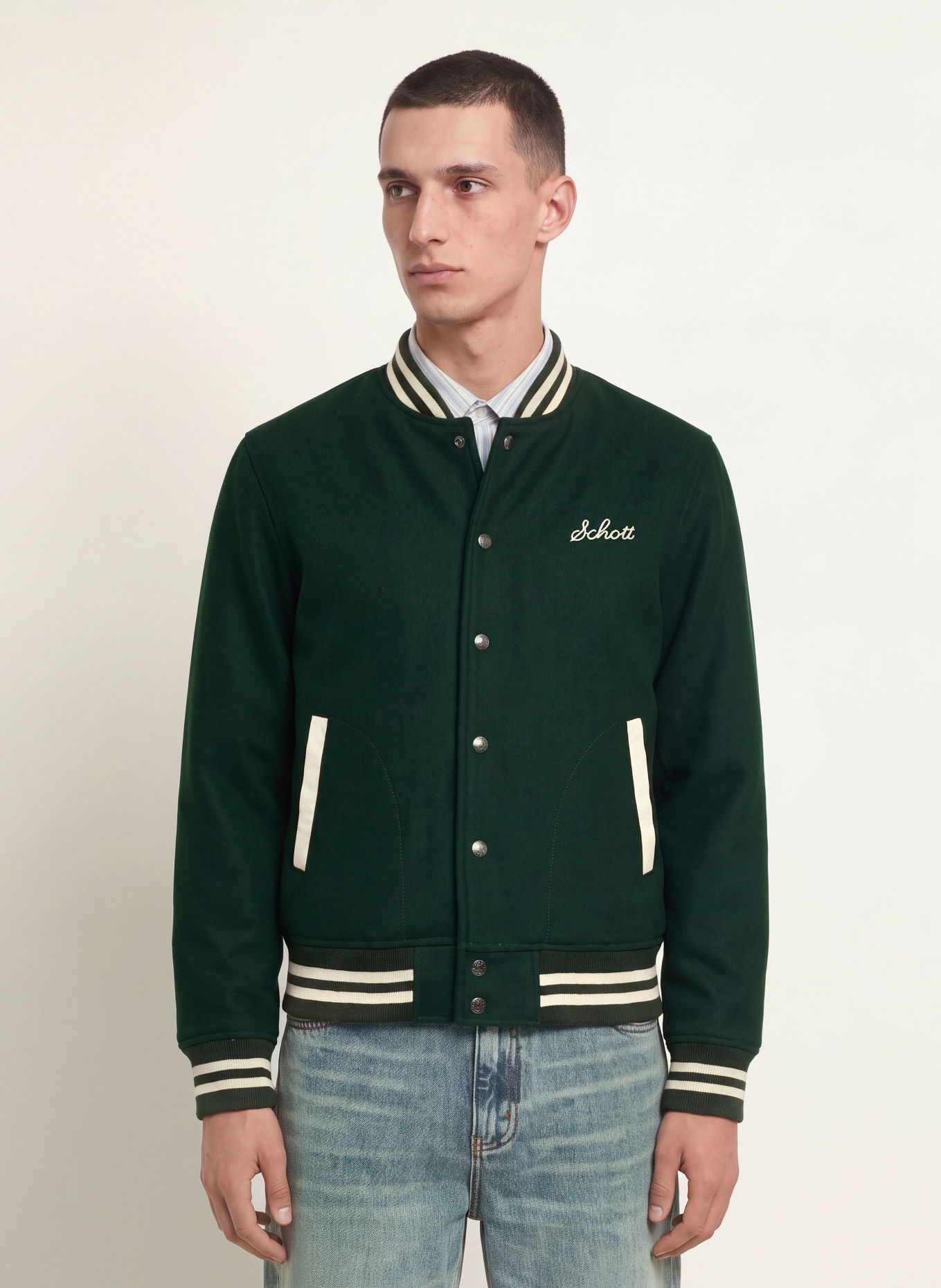Schott NYC College jacket: DARK GREEN / CREAM