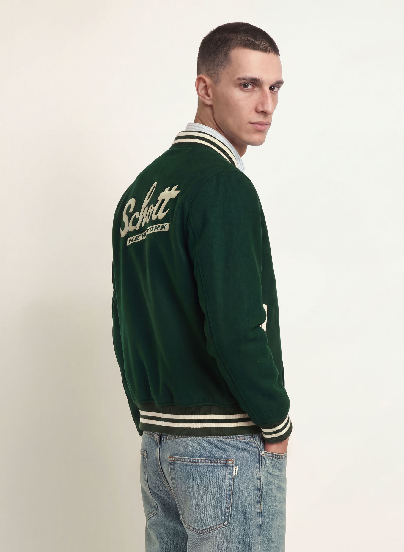 Schott NYC College jacket: DARK GREEN / CREAM