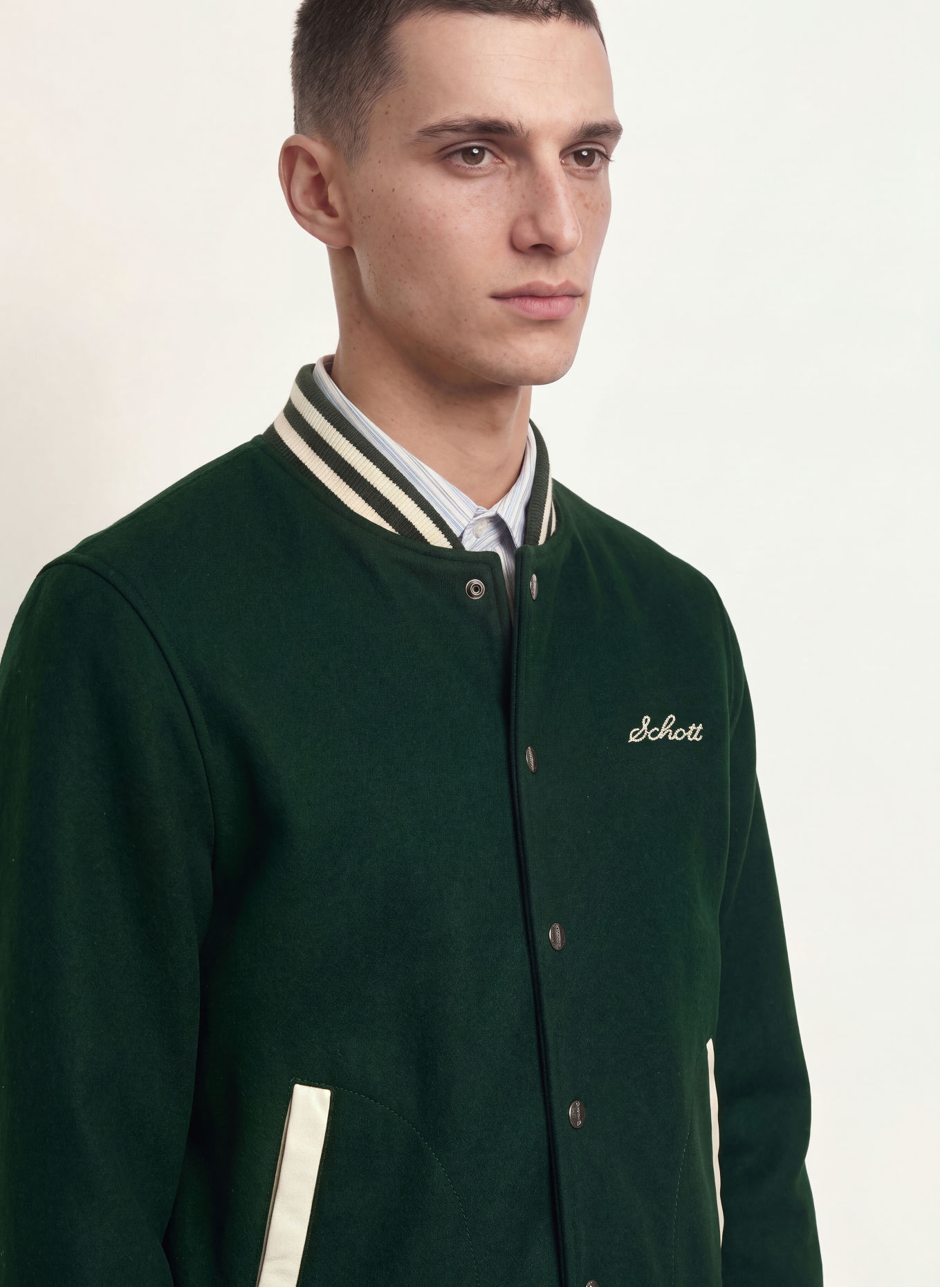 Schott NYC College jacket: DARK GREEN / CREAM