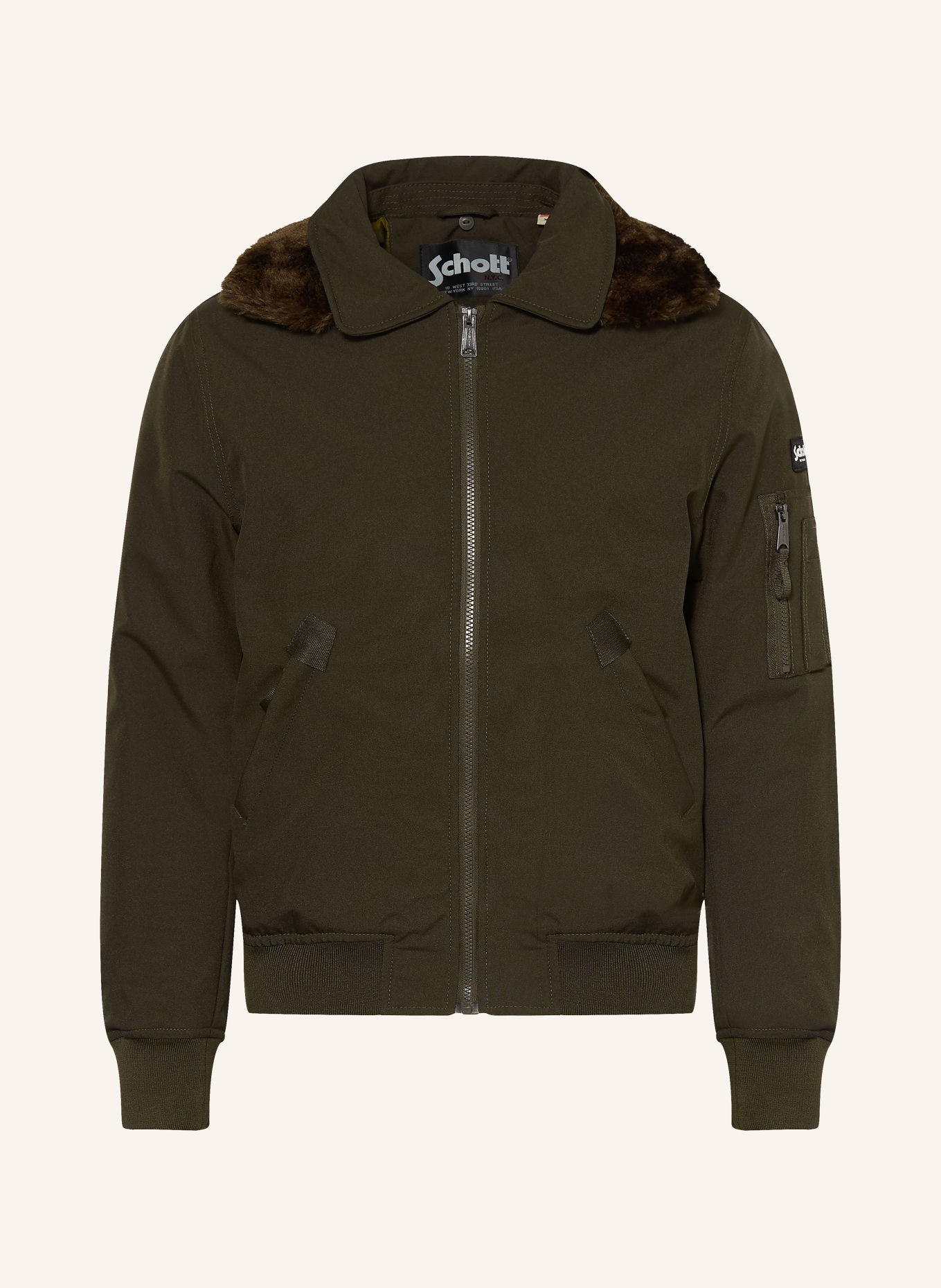 Schott NYC Bluzon s odnímatelným límcem z umělé kožešiny: KHAKI