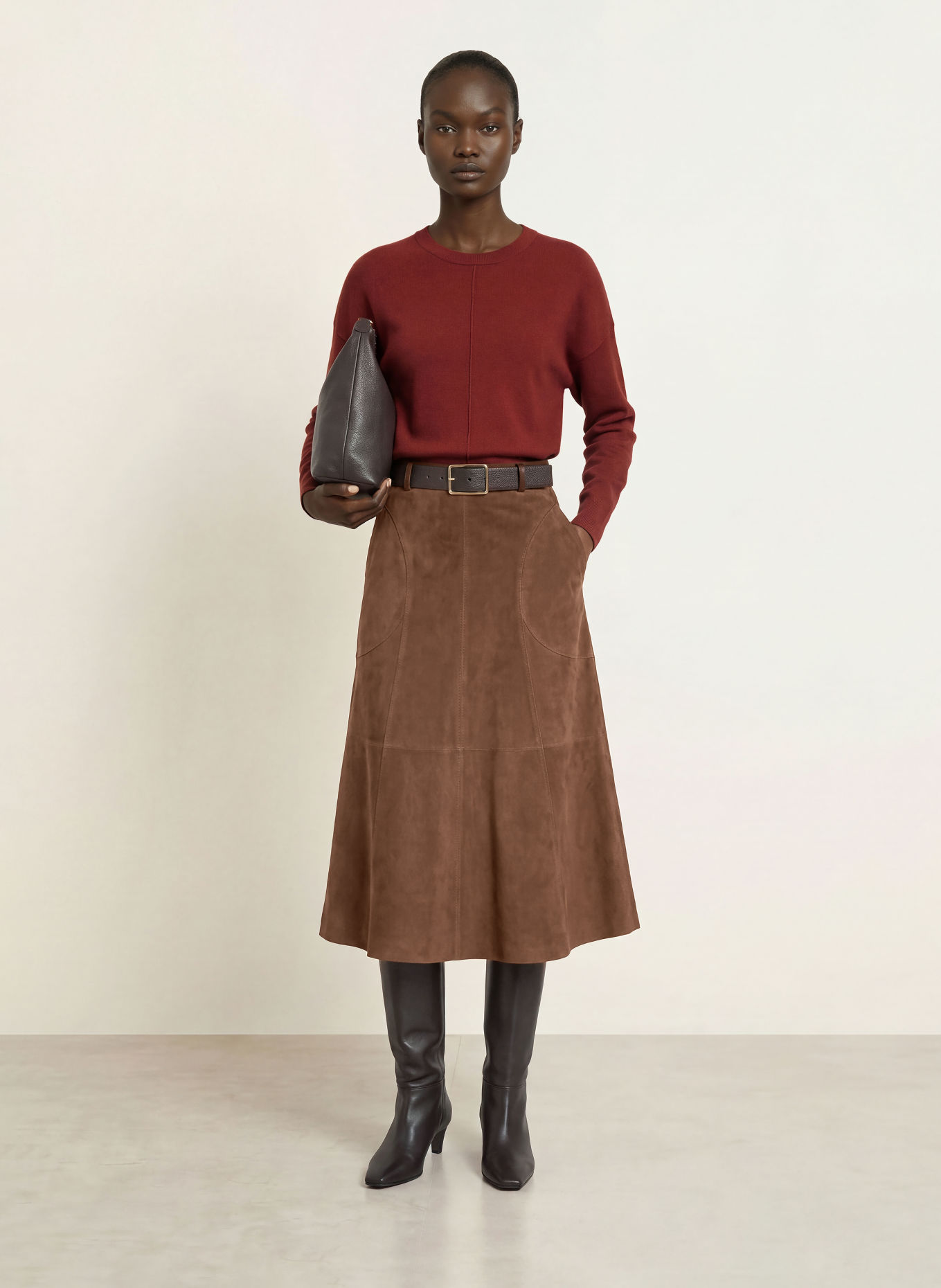 RAFFAELLO ROSSI FENJA Leather-Look Skirt: DARK BROWN