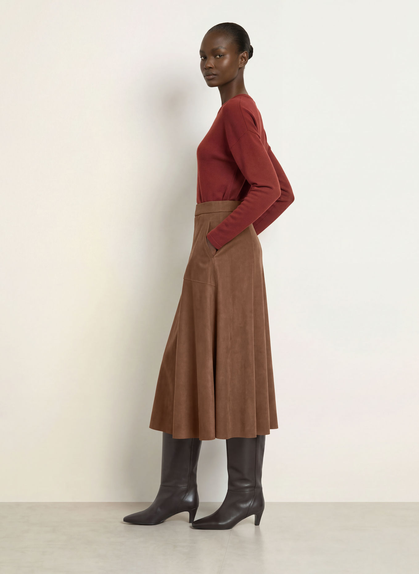 RAFFAELLO ROSSI FENJA Leather-Look Skirt: DARK BROWN