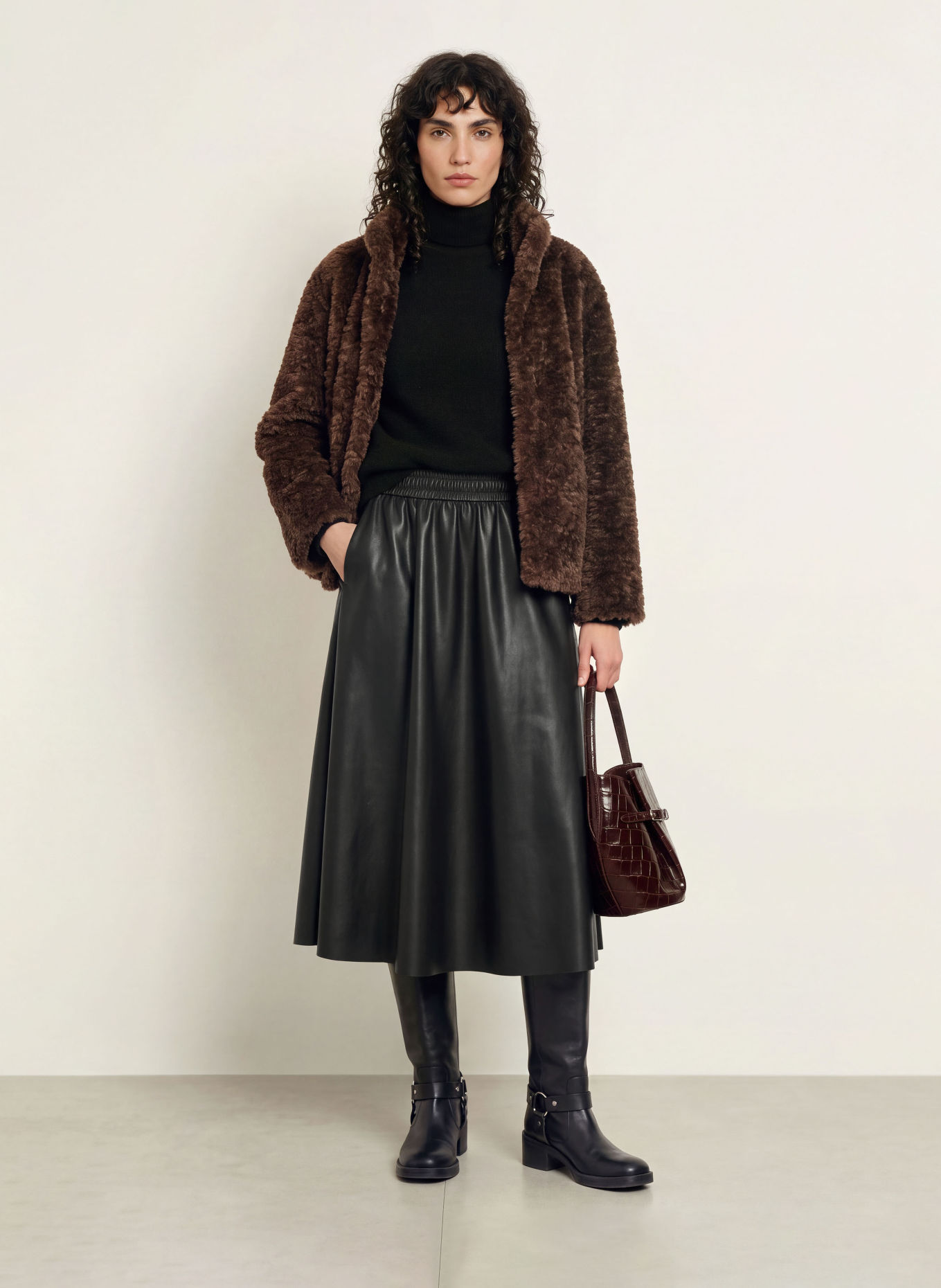 RAFFAELLO ROSSI SMEA Leather-Look Skirt: BLACK