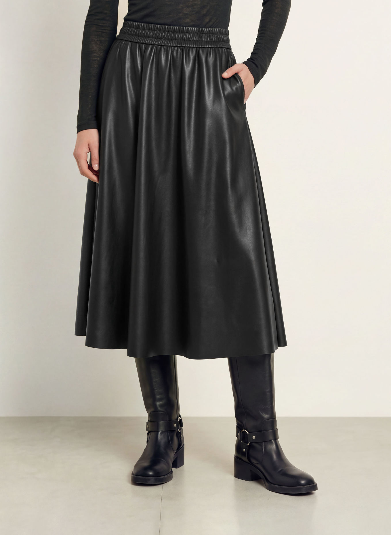 RAFFAELLO ROSSI SMEA Leather-Look Skirt: BLACK