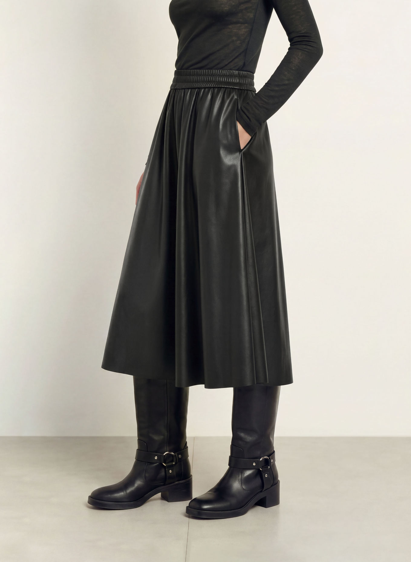 RAFFAELLO ROSSI SMEA Leather-Look Skirt: BLACK