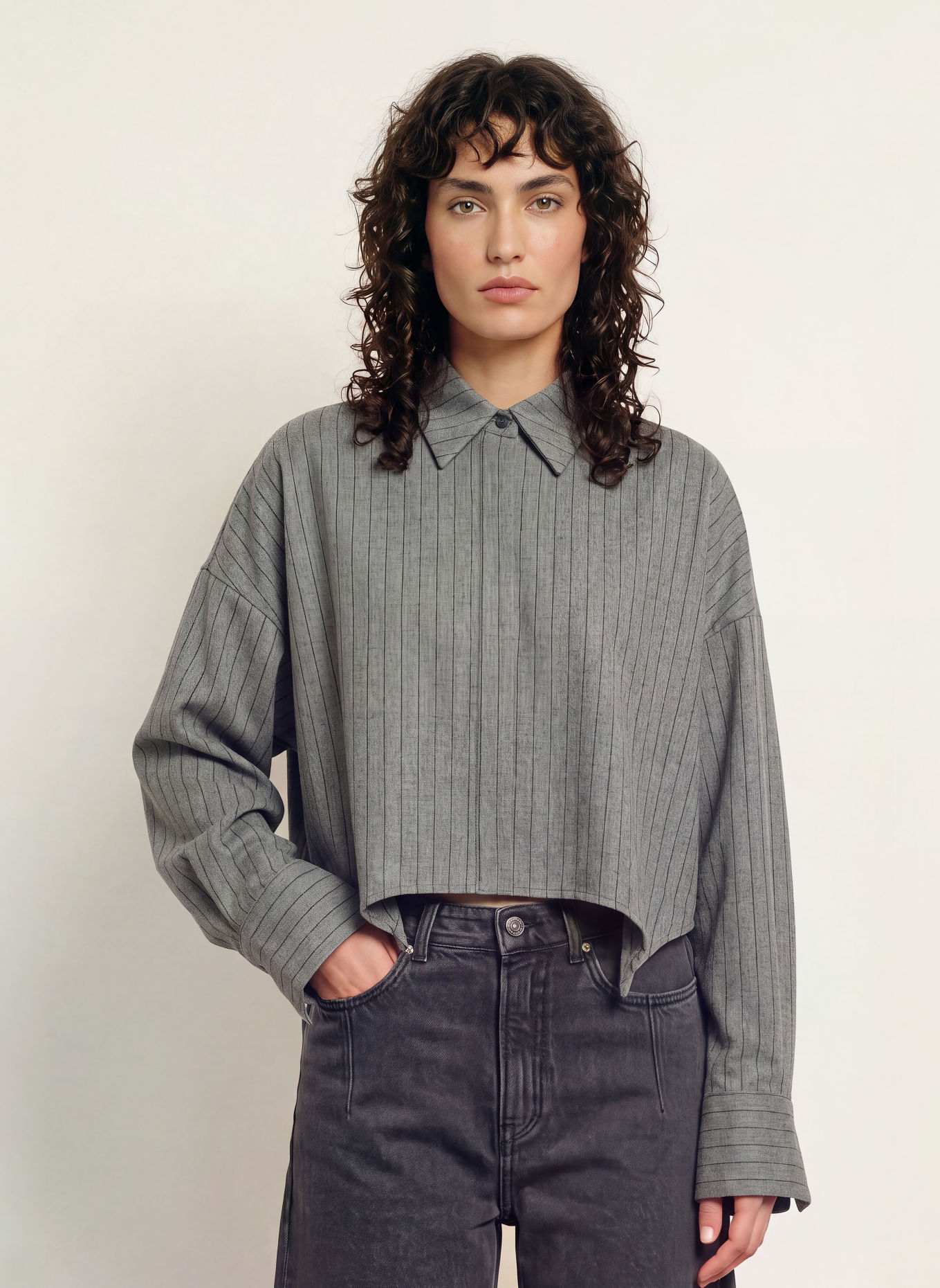DRYKORN Hemdbluse OSHIA: GRAU / DUNKELGRAU