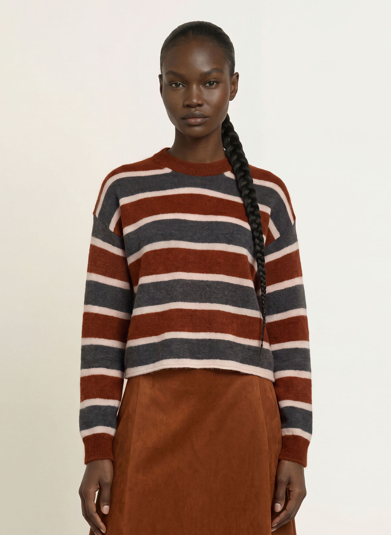 DRYKORN MALESE Sweater with Alpaca: BROWN / CREAM / BLUE GRAY