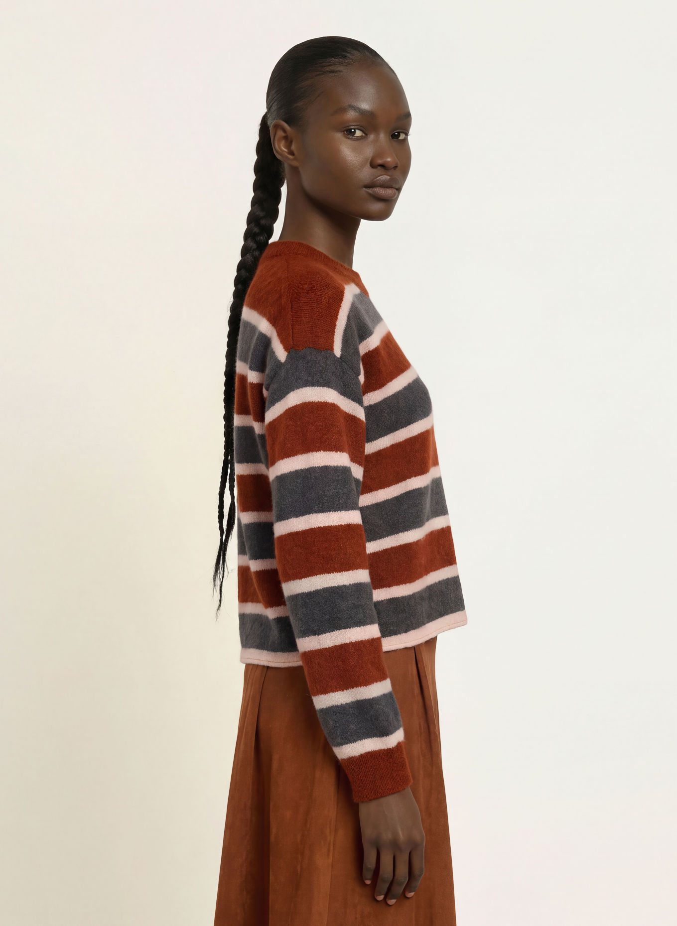 DRYKORN MALESE Sweater with Alpaca: BROWN / CREAM / BLUE GRAY