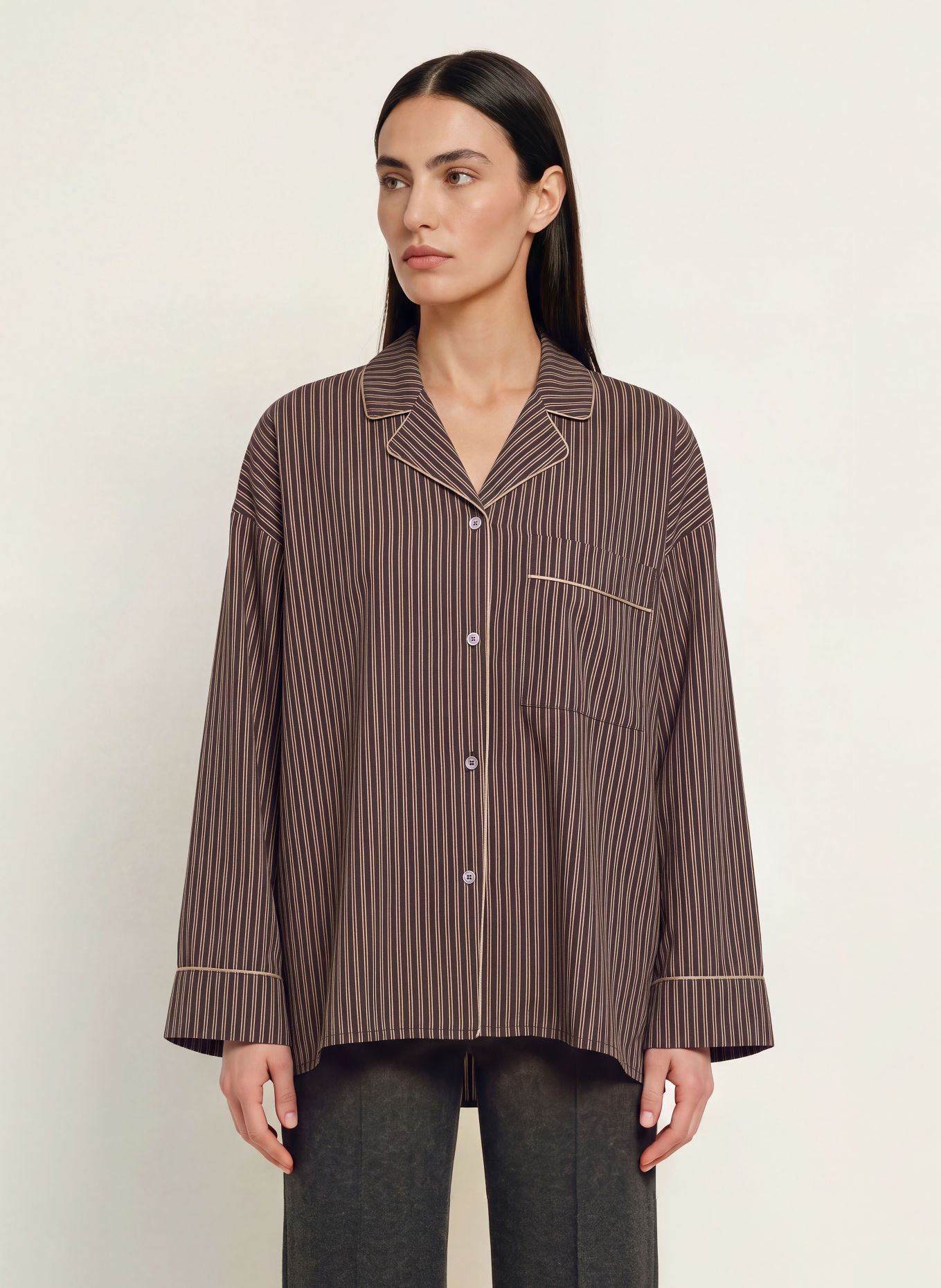 DRYKORN Hemdbluse HELINA: DUNKELBRAUN / BRAUN / WEISS