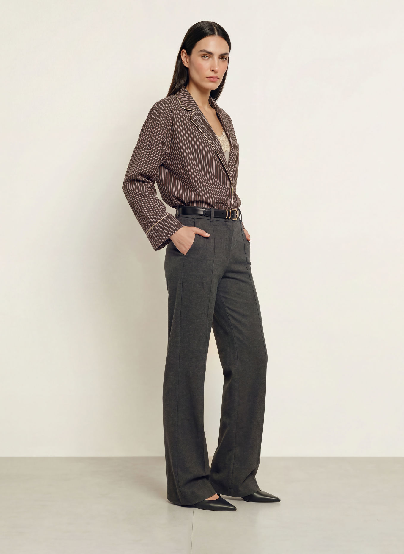 DRYKORN Hemdbluse HELINA: DUNKELBRAUN / BRAUN / WEISS