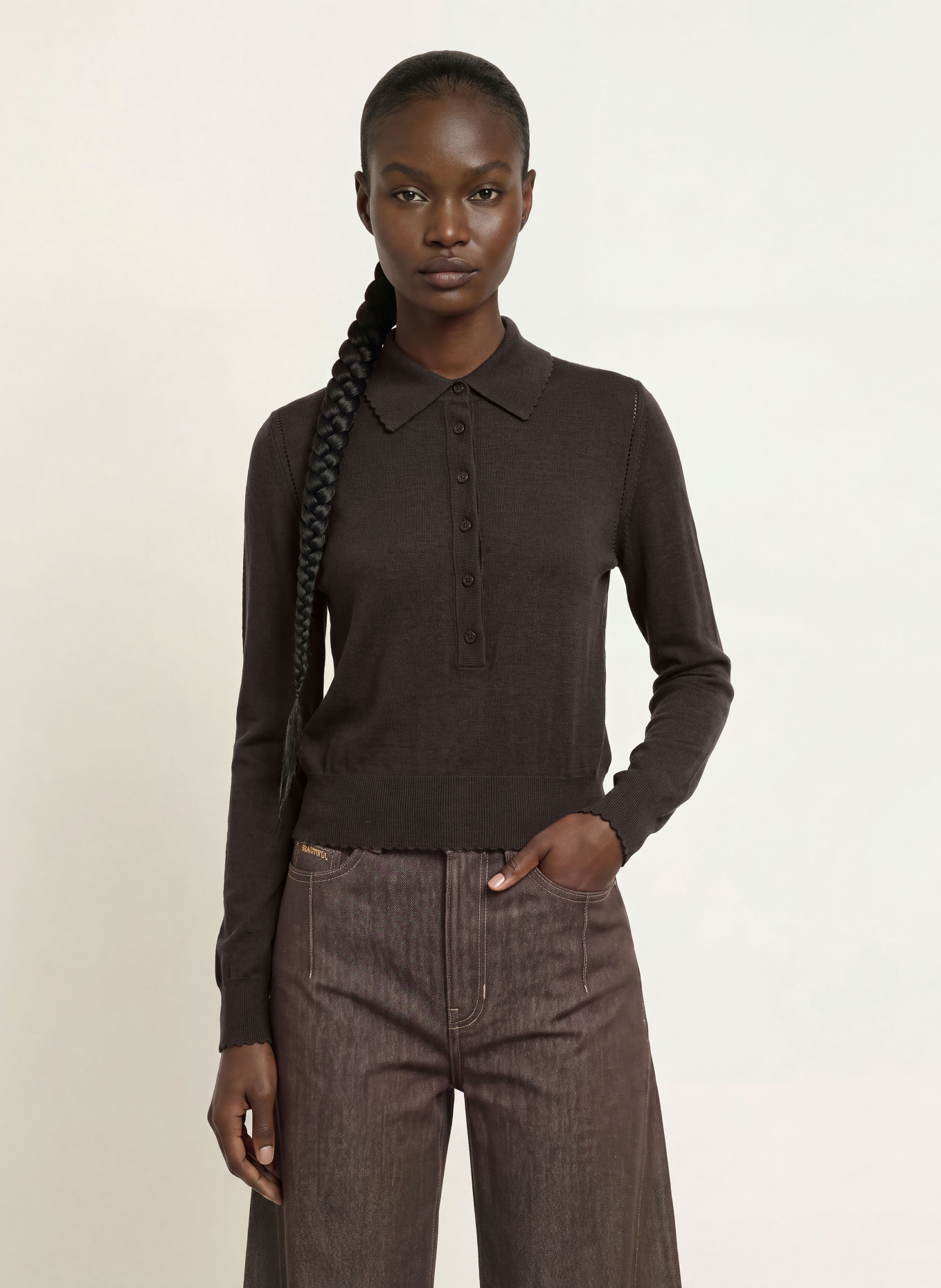 DRYKORN MYNERVA Knit polo shirt: DARK BROWN