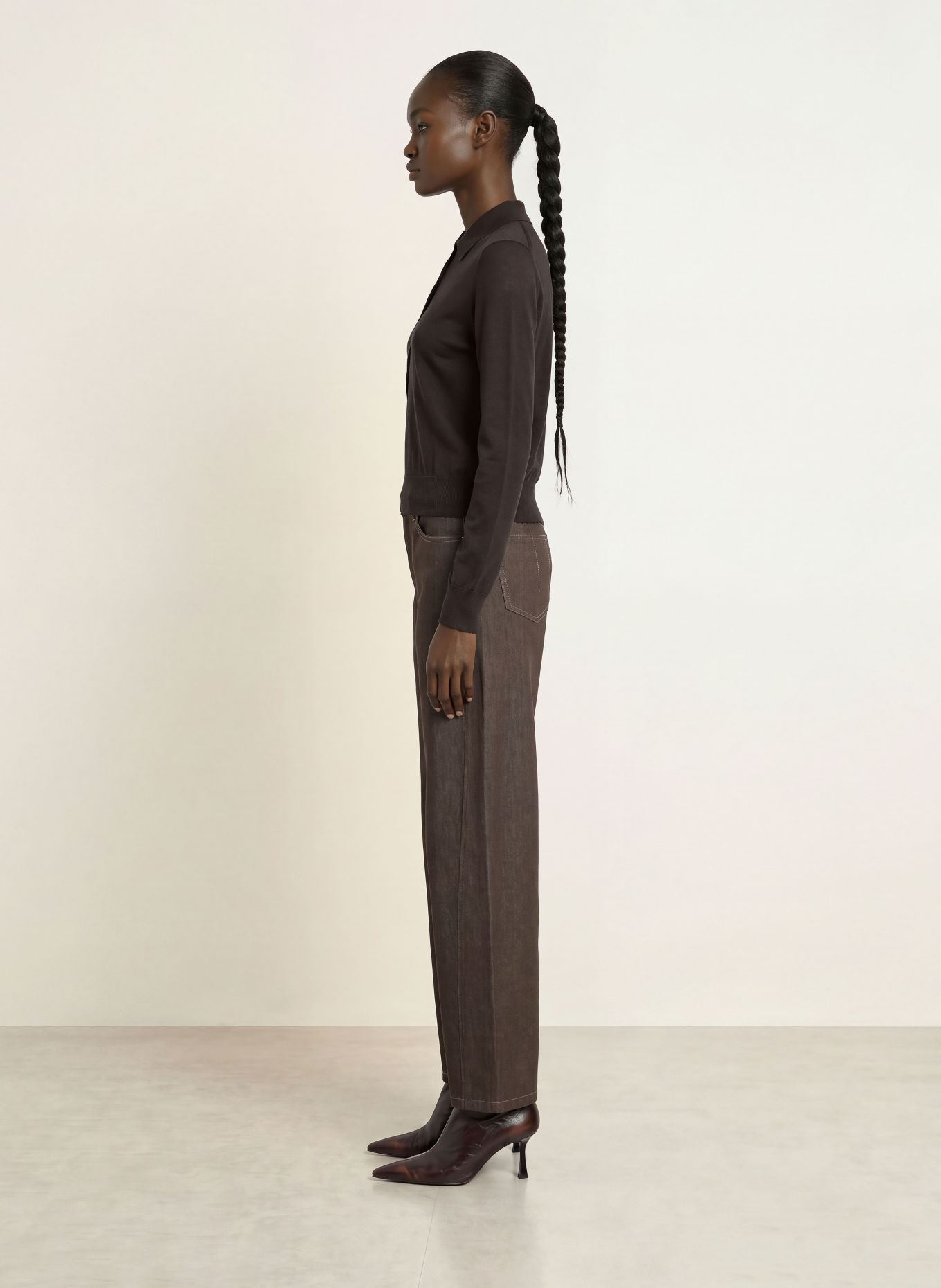 DRYKORN MYNERVA Knit polo shirt: DARK BROWN
