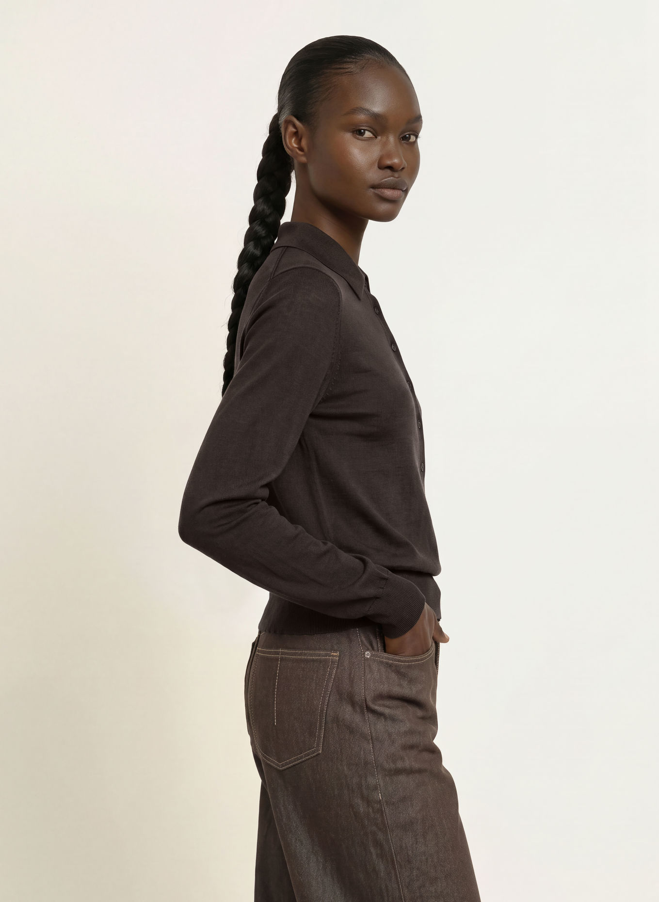 DRYKORN MYNERVA Knit polo shirt: DARK BROWN