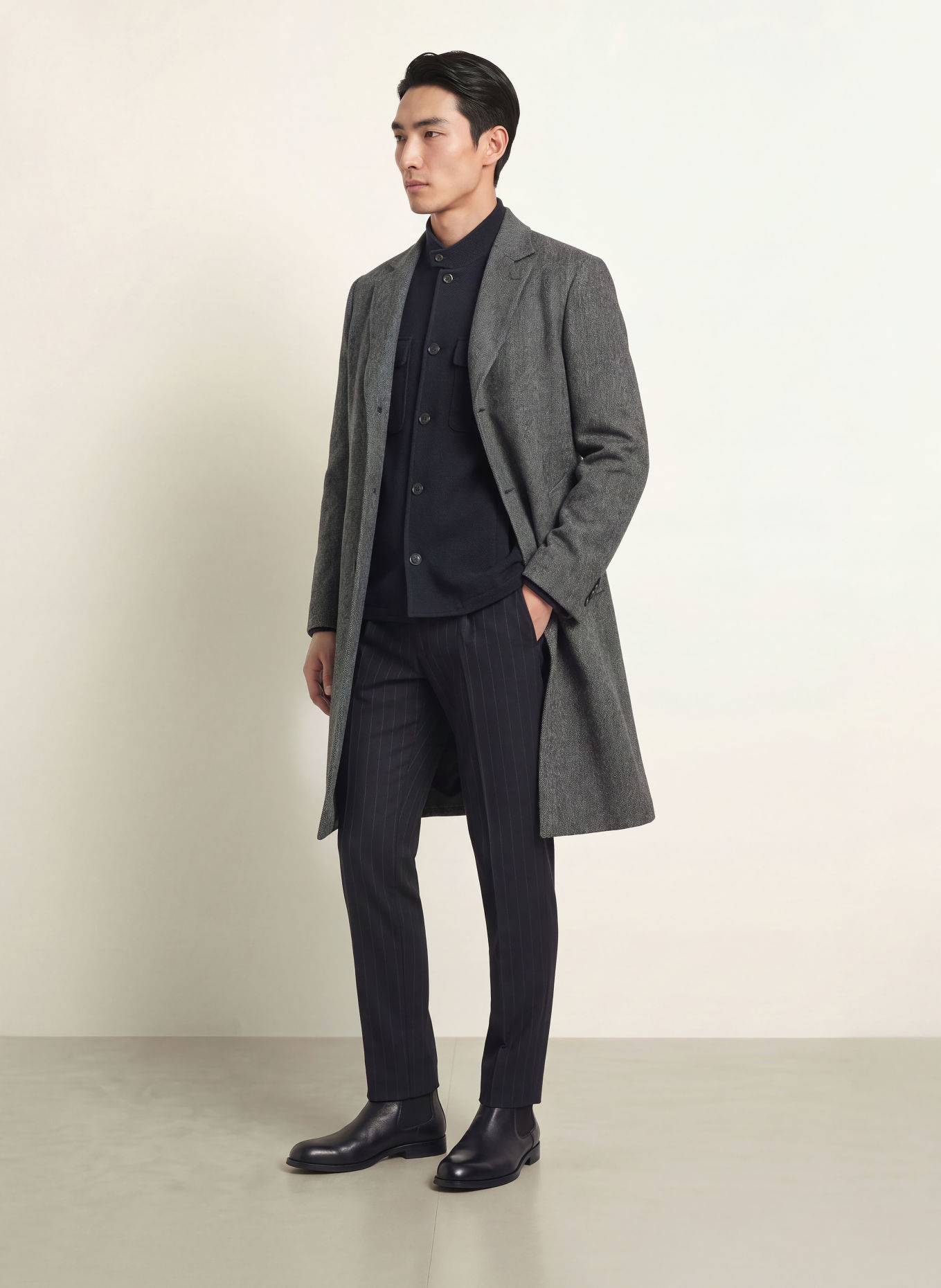 DRESSLER Wollmantel: DUNKELGRAU / BEIGE / CREME