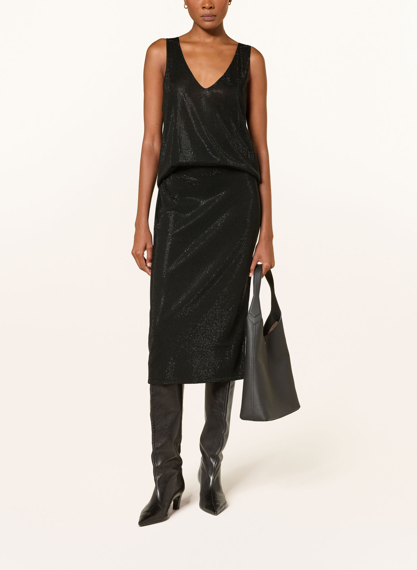 BOSS FELMIRA-rok met sierstenen: ZWART