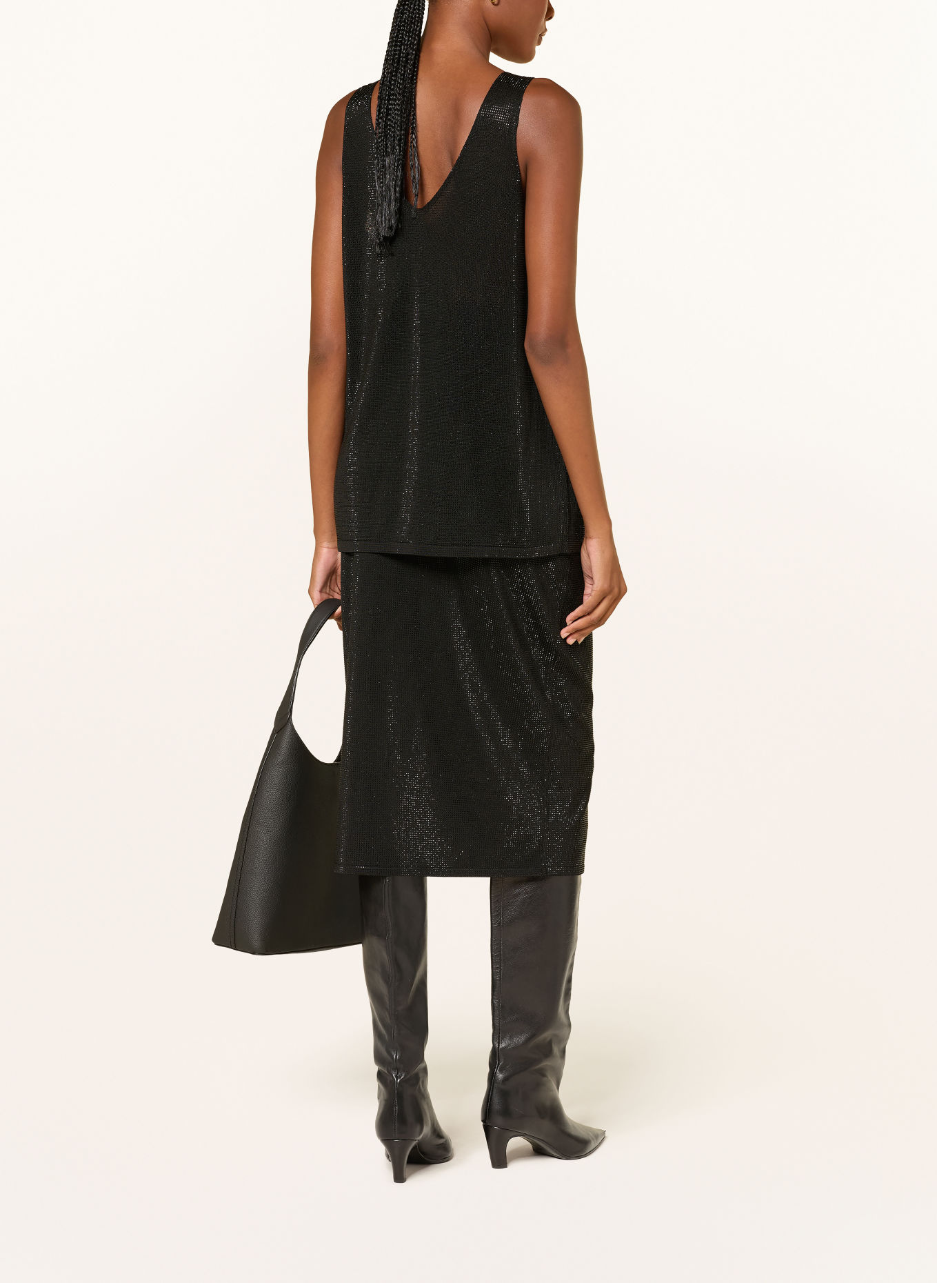 BOSS FELMIRA-rok met sierstenen: ZWART