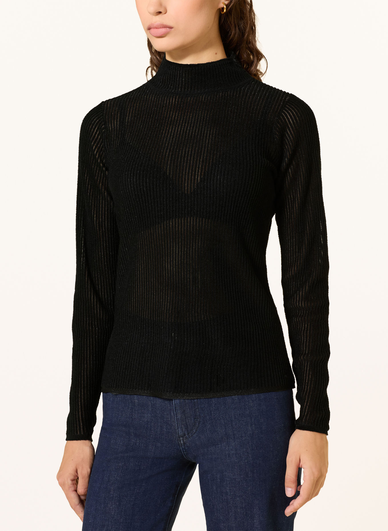 BOSS Longsleeve FELVETTINA met lange mouwen van fluweel: ZWART