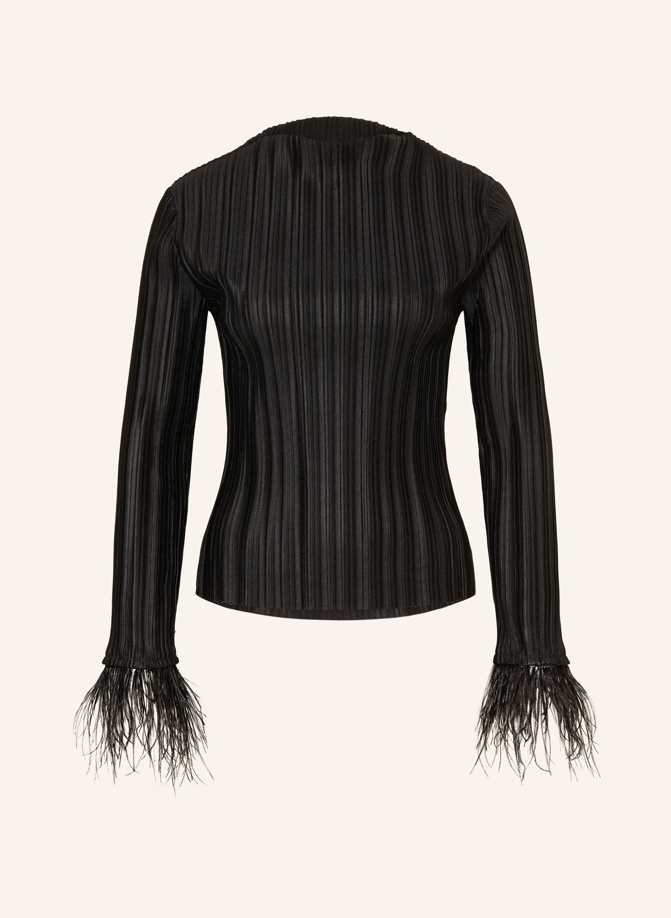 BOSS Longsleeve EFEDERA mit Plissees: SCHWARZ