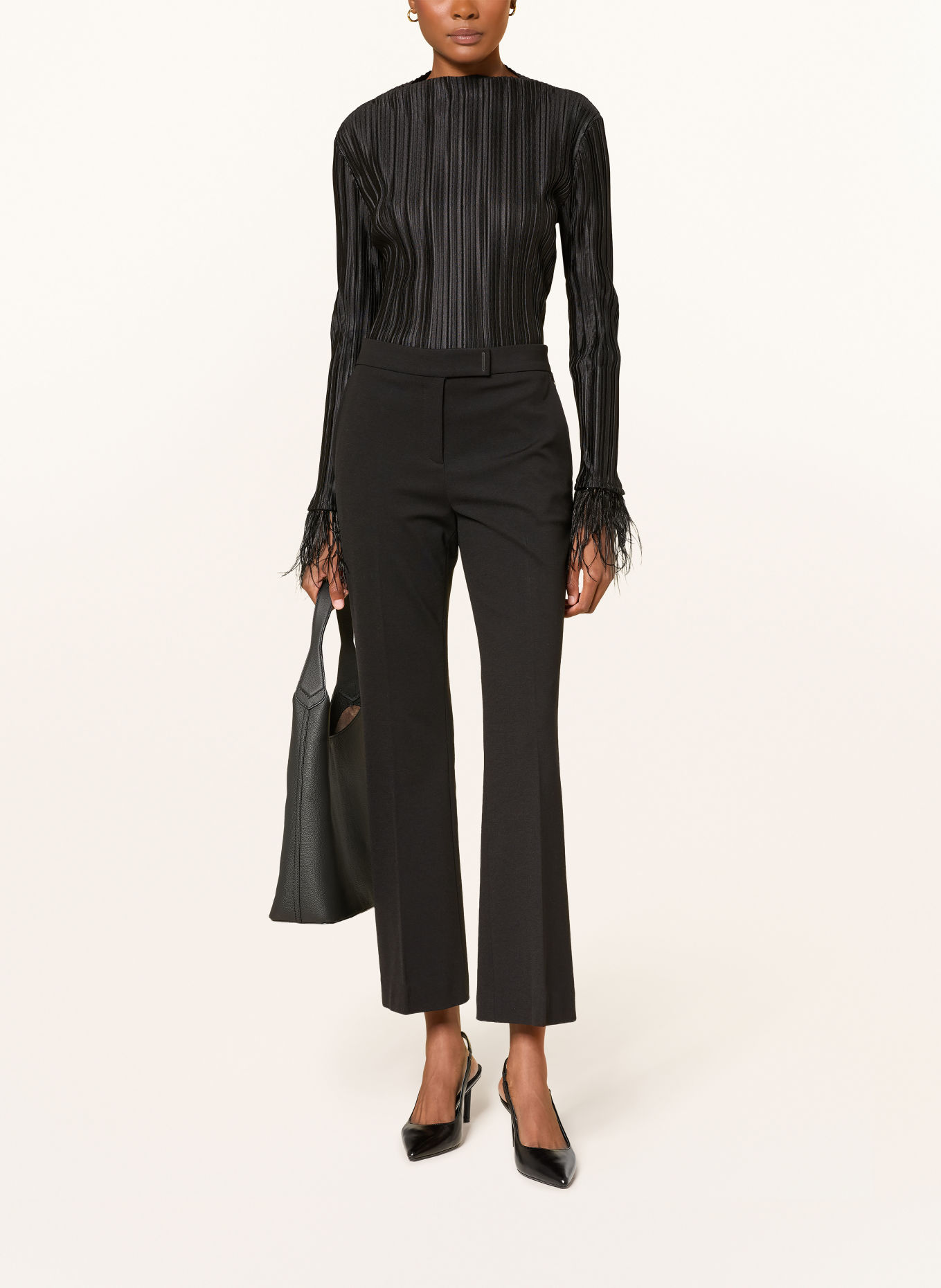 BOSS Longsleeve EFEDERA mit Plissees: SCHWARZ