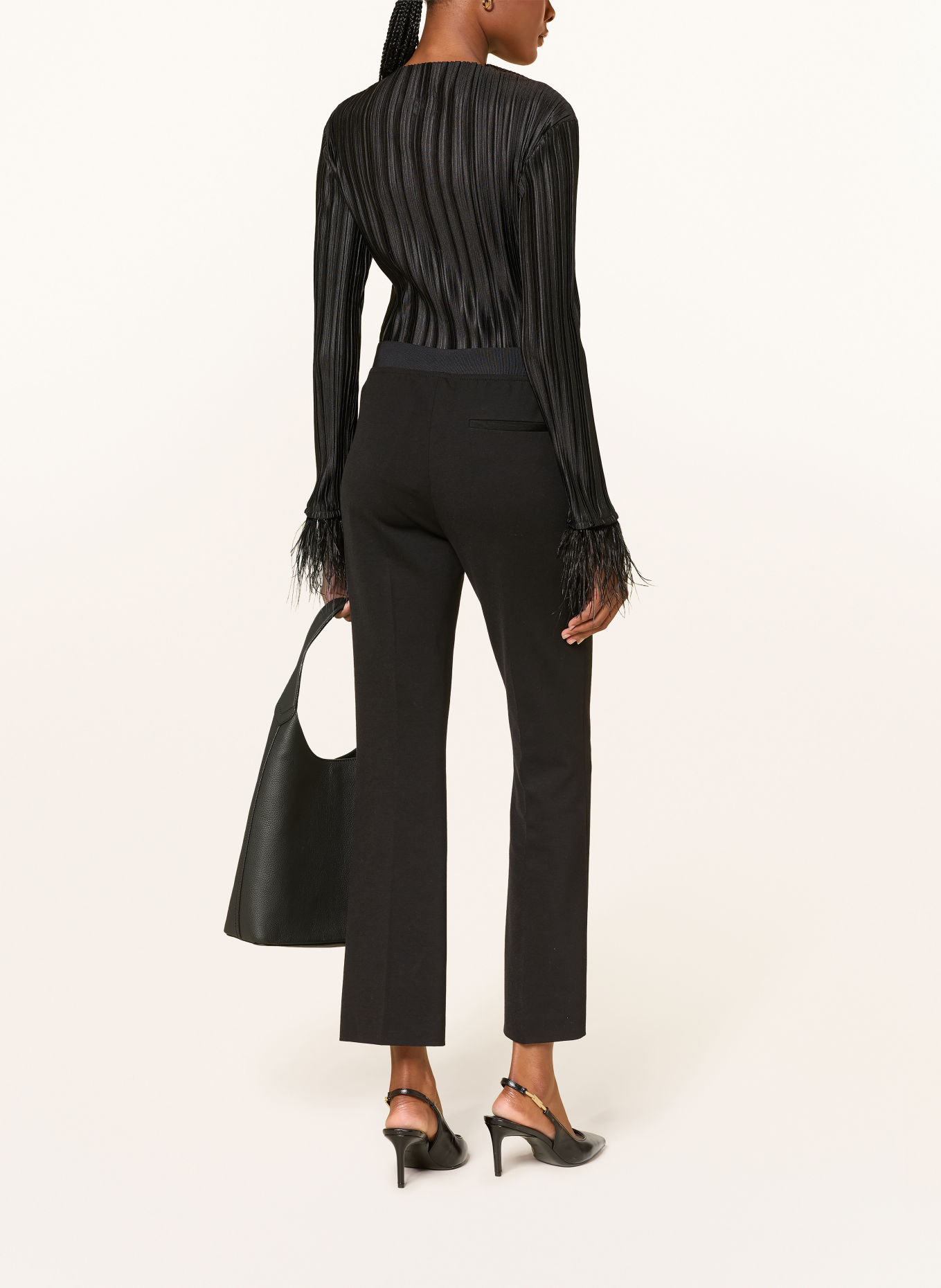 BOSS Longsleeve EFEDERA mit Plissees: SCHWARZ