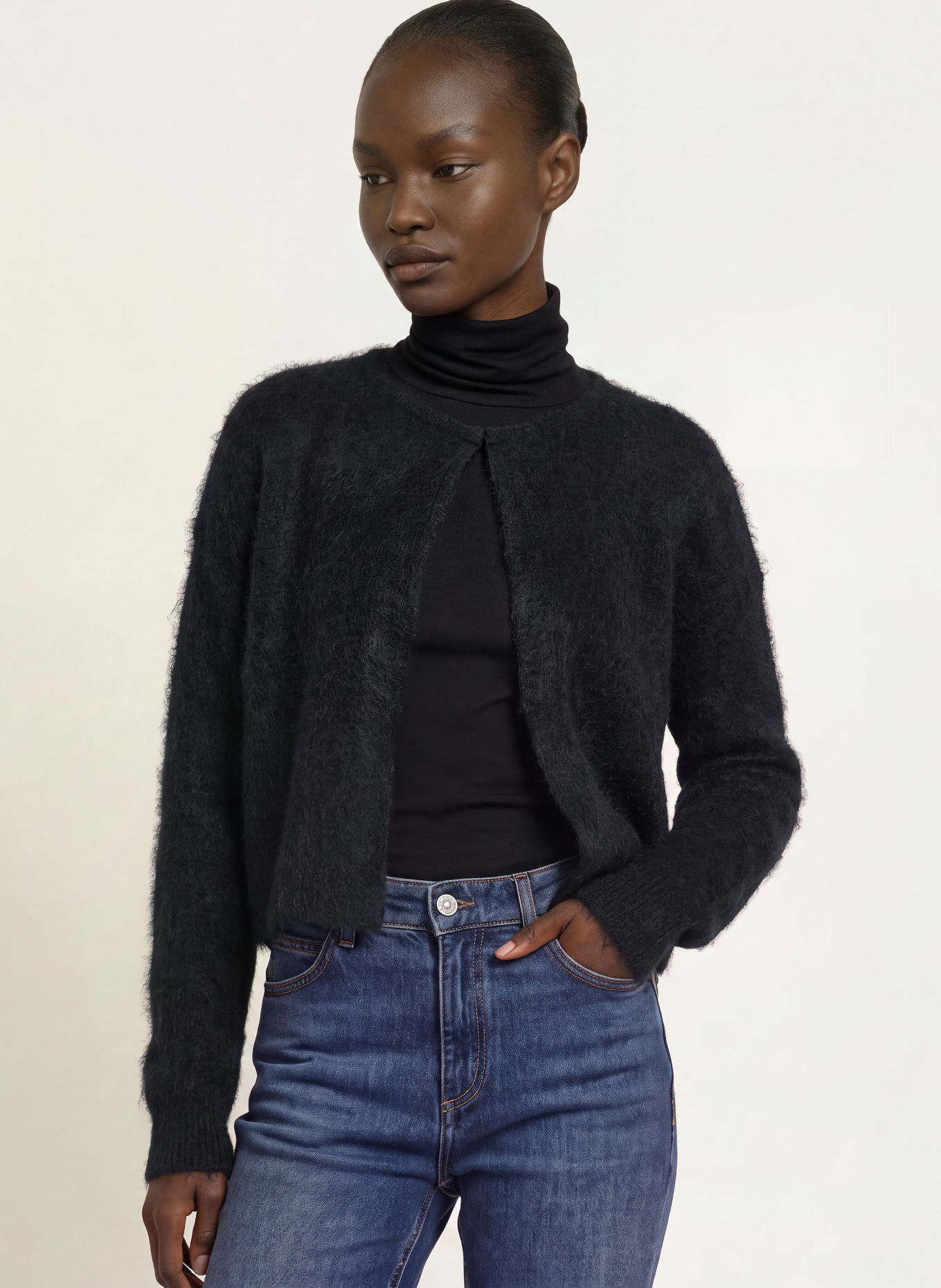 BOSS Gilet ouvert en maille FULLAS: NOIR