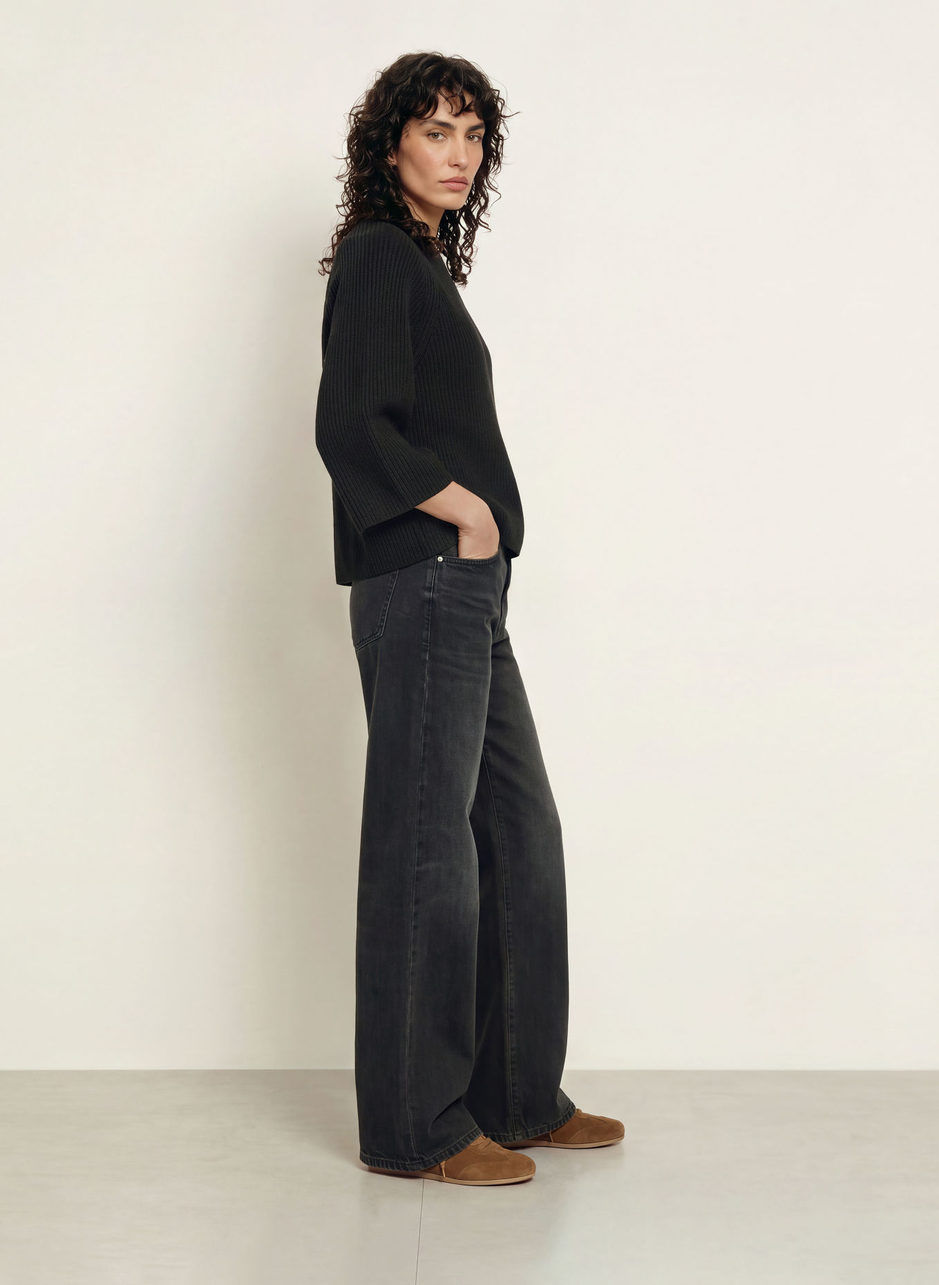 BOSS FALINAS Sweater with 3/4 Sleeves: BLACK
