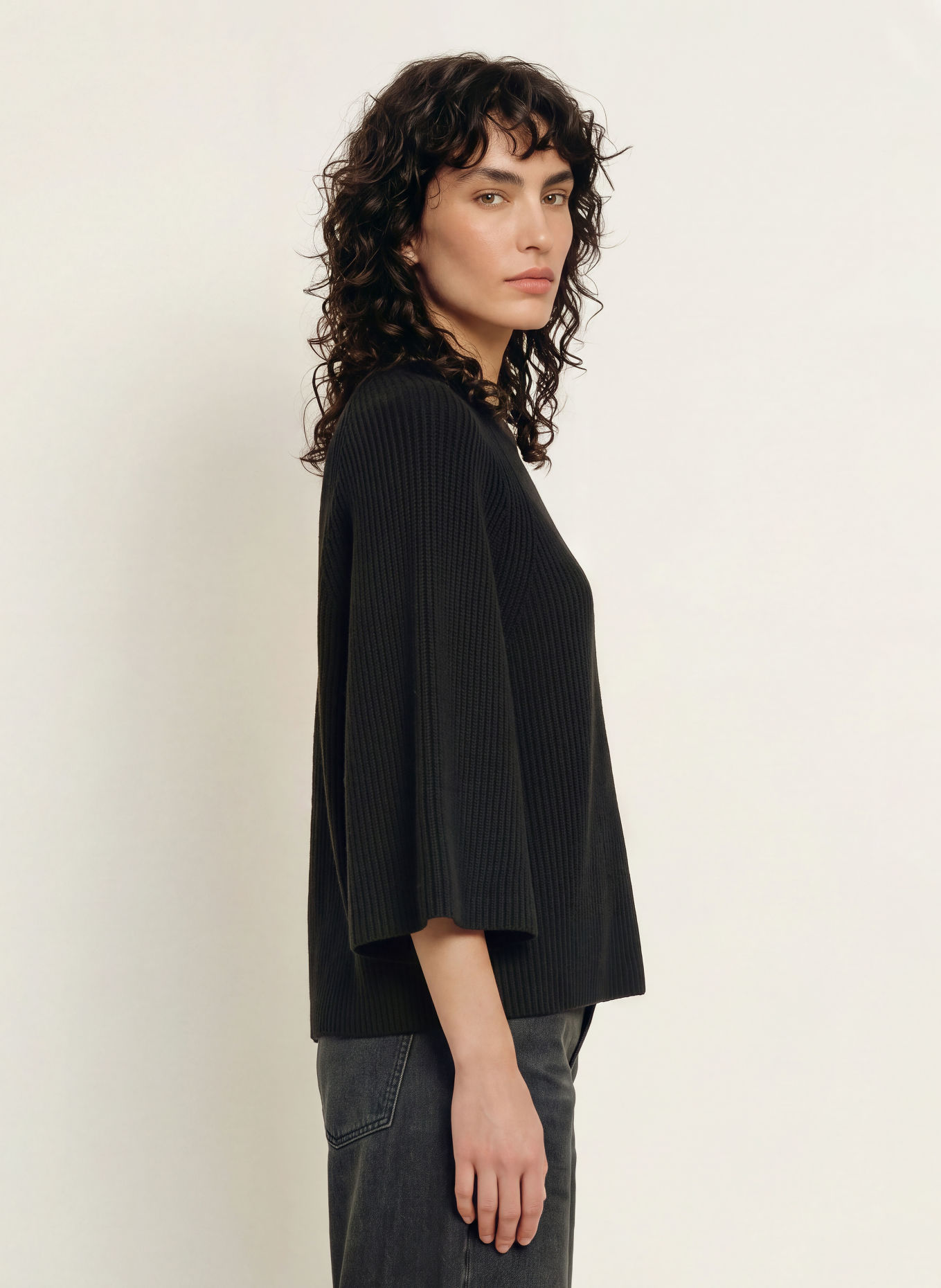 BOSS FALINAS Sweater with 3/4 Sleeves: BLACK