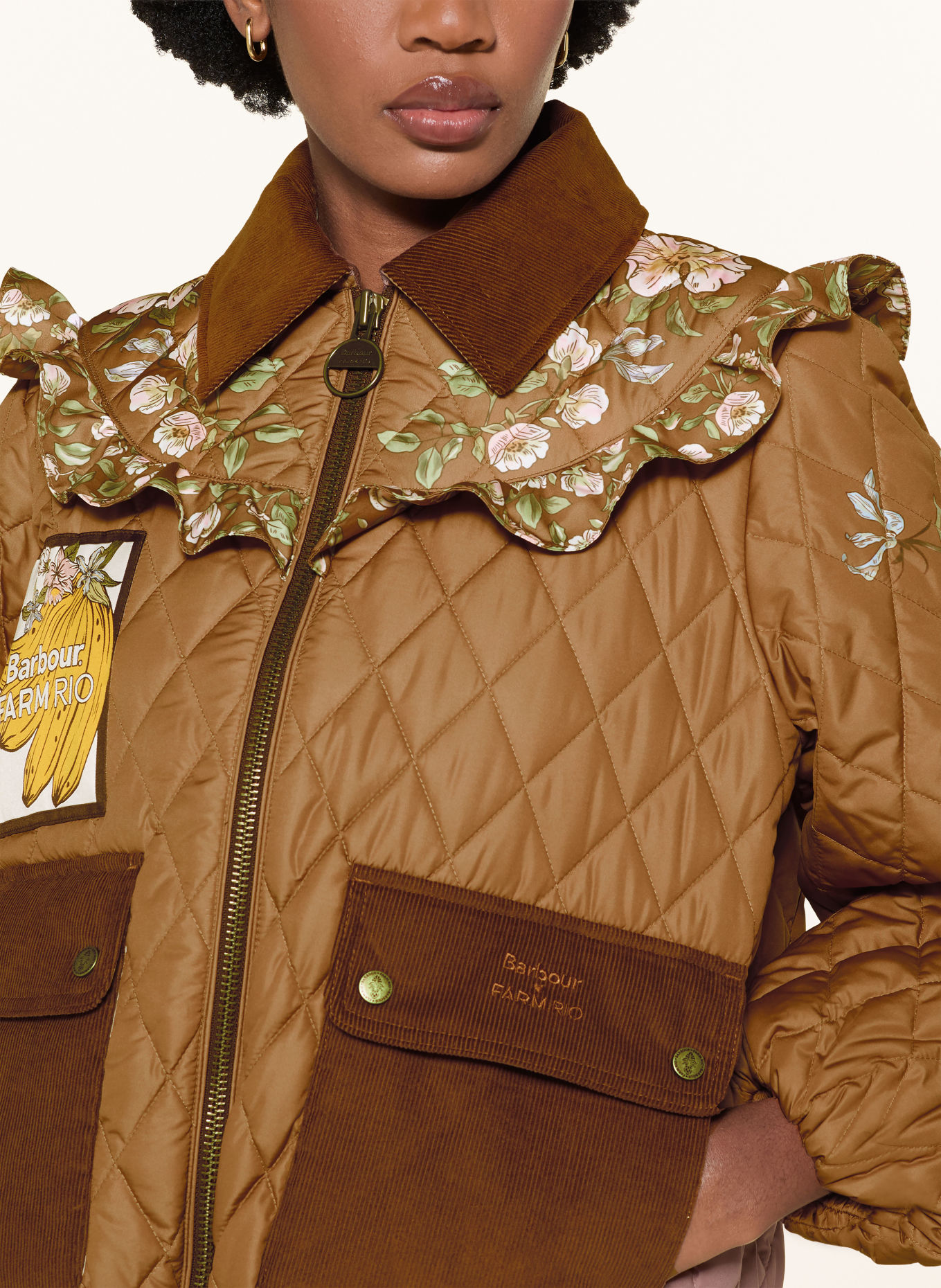 Barbour Gewatteerde jas ANAMARIA: BEIGE / ROZE / LICHTGROEN