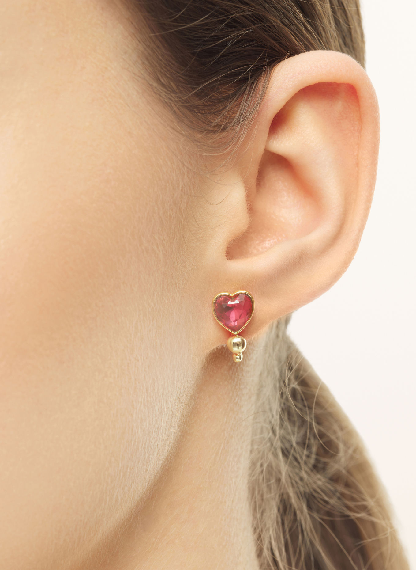 LULU Copenhagen BOUQUET CRYSTAL HEART STUD EARRING (stud earrings): GOLD / PINK