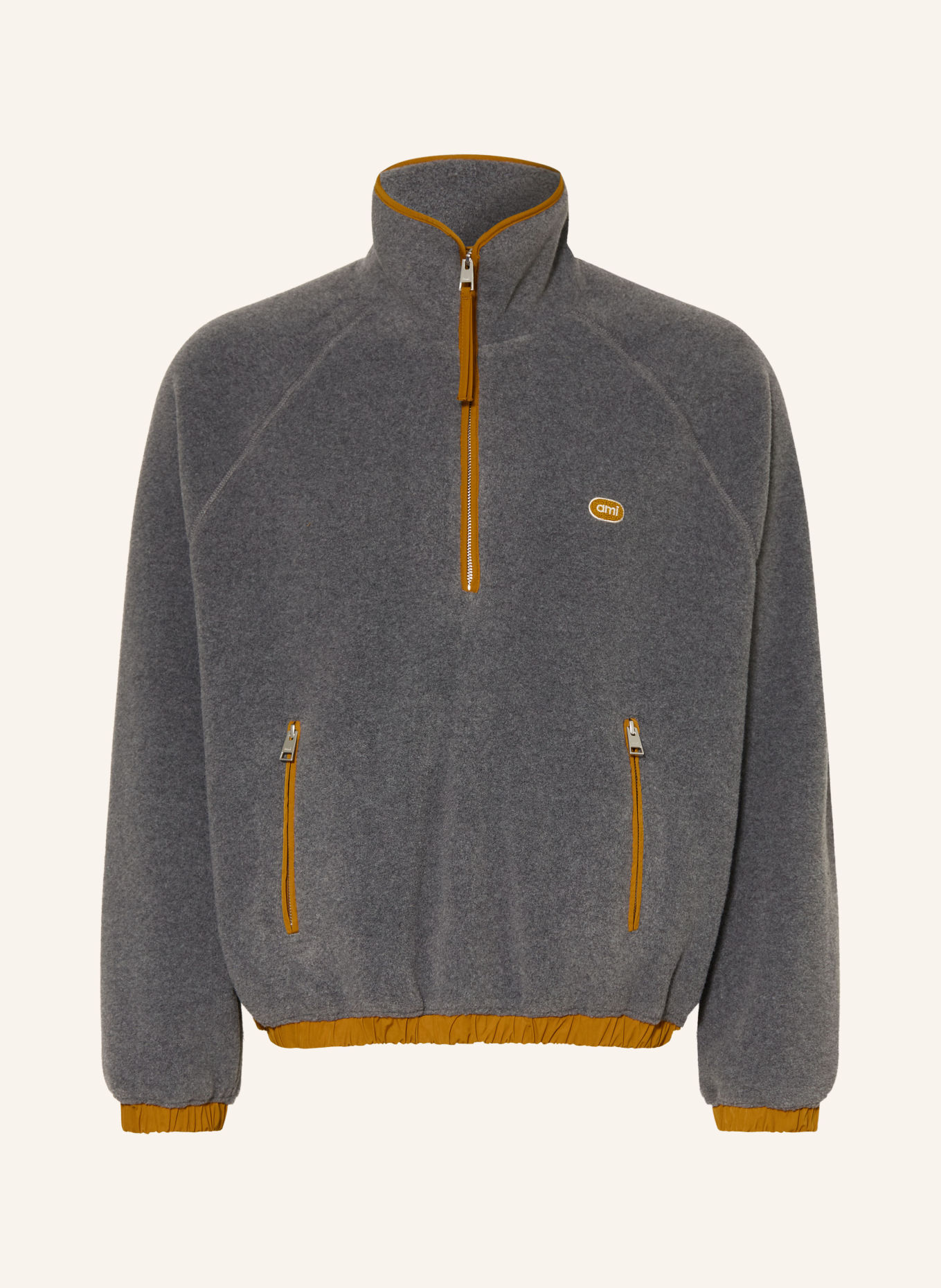 Ami Paris Fleece half-zip sweater: GRAY / DARK ORANGE