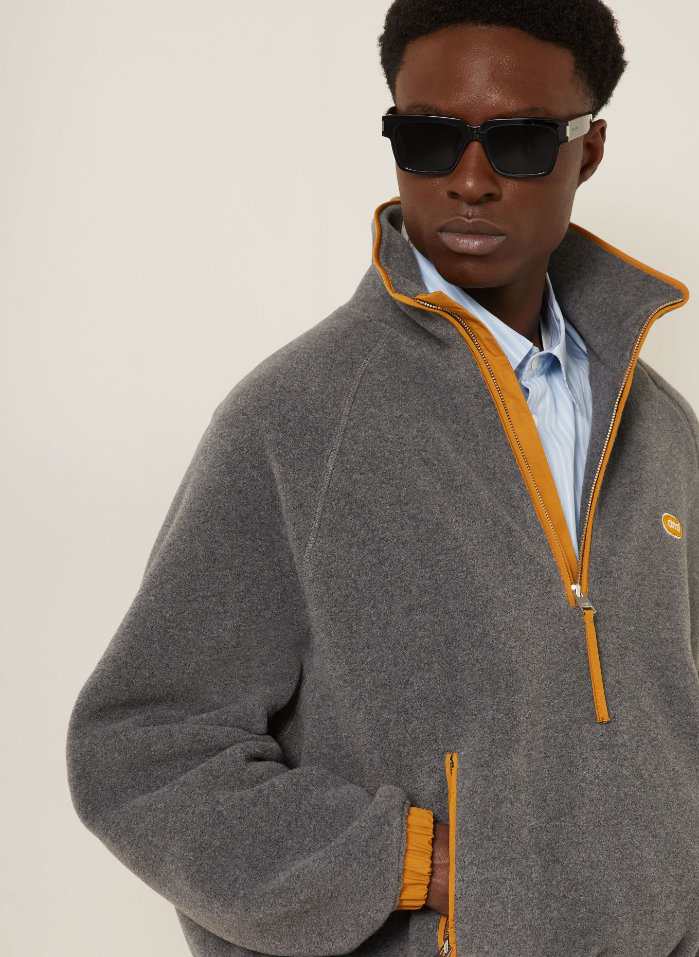 Ami Paris Fleece half-zip sweater: GRAY / DARK ORANGE