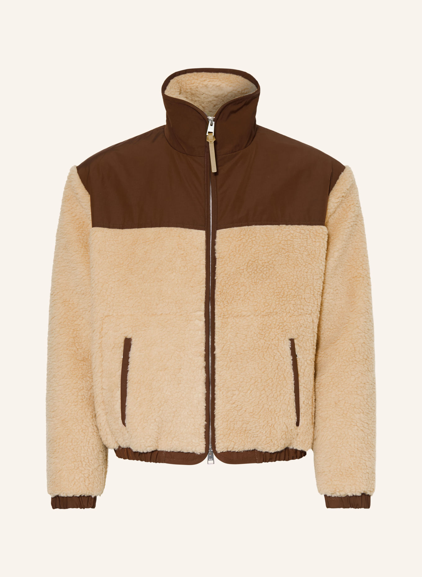 Ami Paris Teddyfell-Jacke im Materialmix: CAMEL / DUNKELBRAUN