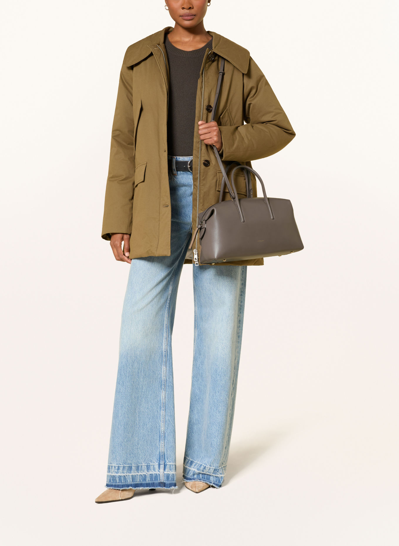DEMELLIER Shoulder Bag THE MIDI STOCKHOLM: TAUPE / GOLD