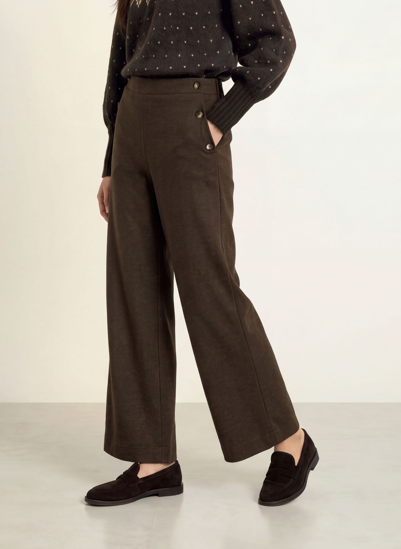 YERSE Wide-leg trousers VIRGINIA45: DARK BROWN
