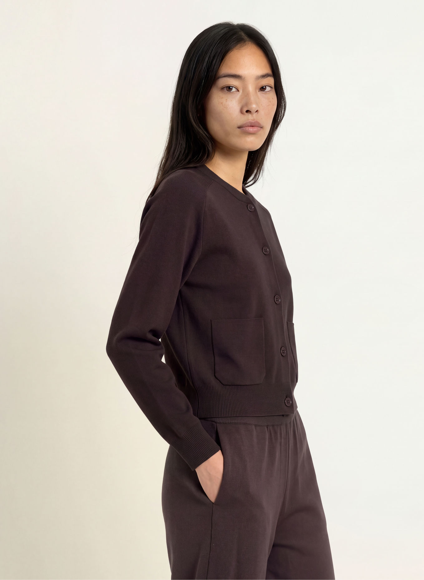 YERSE LAVANDY45 Cardigan: DARK BROWN