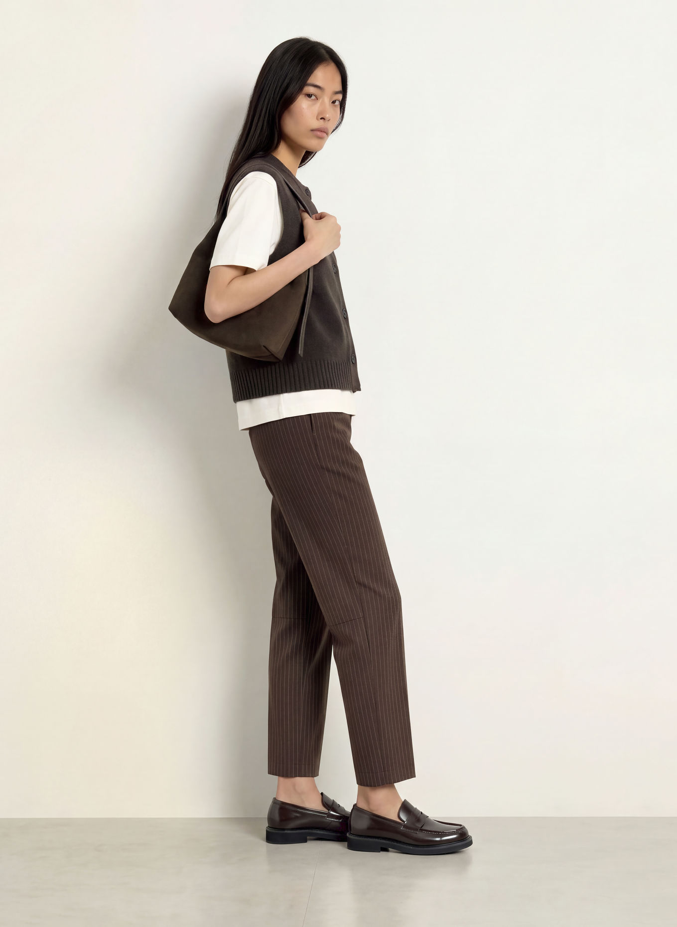YERSE GALWAY45 Trousers: DARK BROWN / CREAM